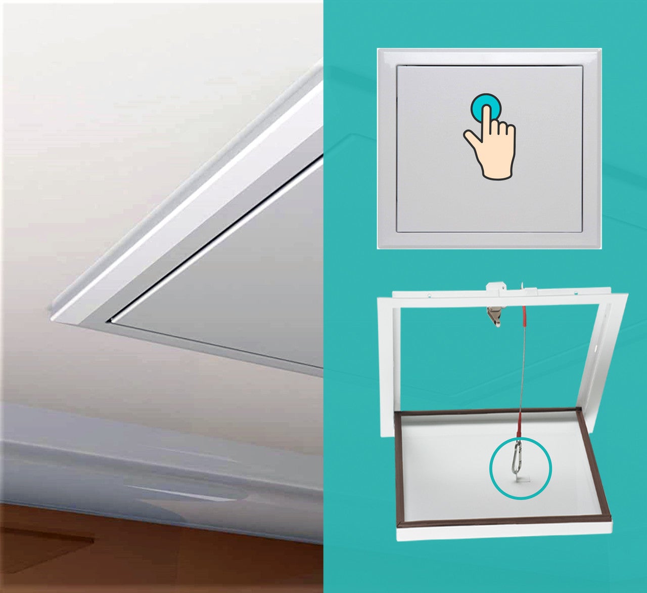 600x600 MM Trappe de Visite en Acier,Fabriquée Uniquement pour le Plafond,avec Corde de Sécurité,Fermeture Magnétique Premium,Installation Sécurisée - 6