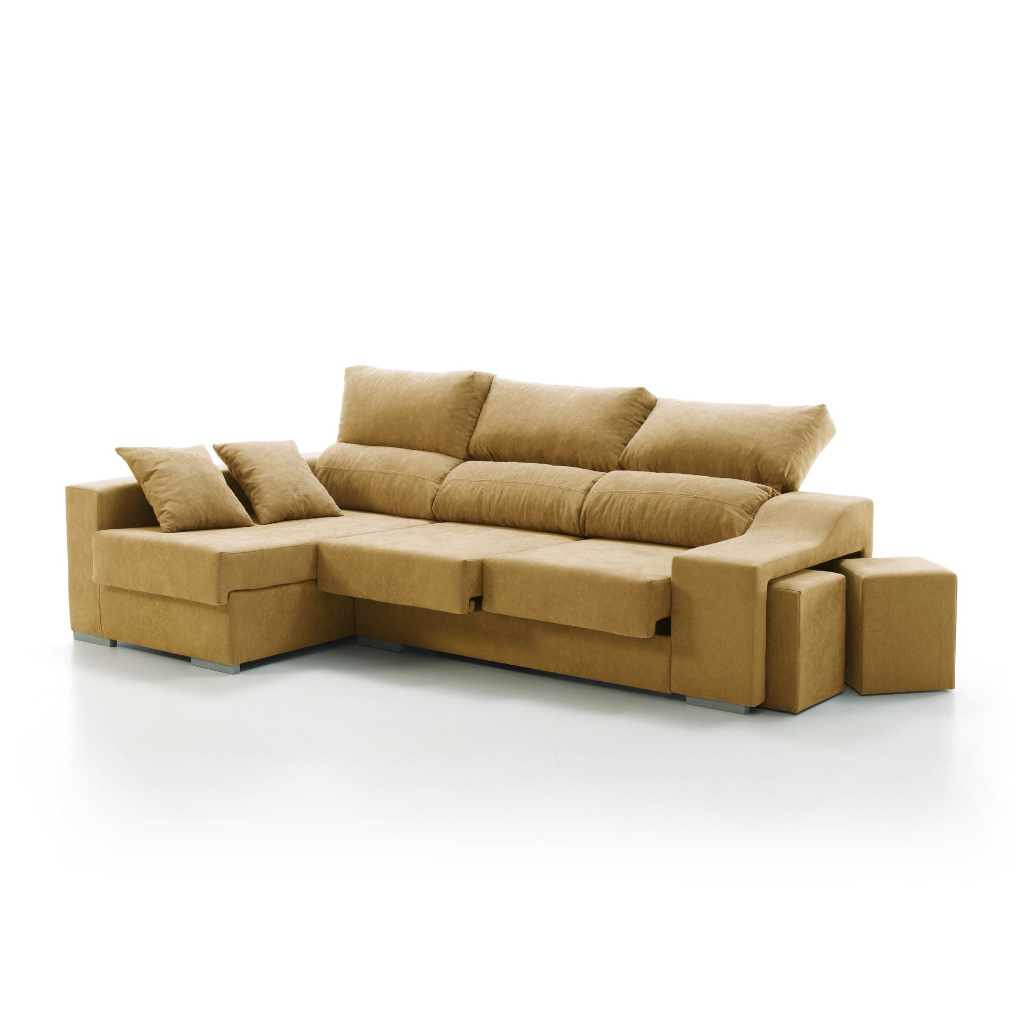 Sofa esquinero chaiselongue kvasir izquierda 260x150 cm mostaza 4 plazas tejido con sistema acualine desenfundable tanuk