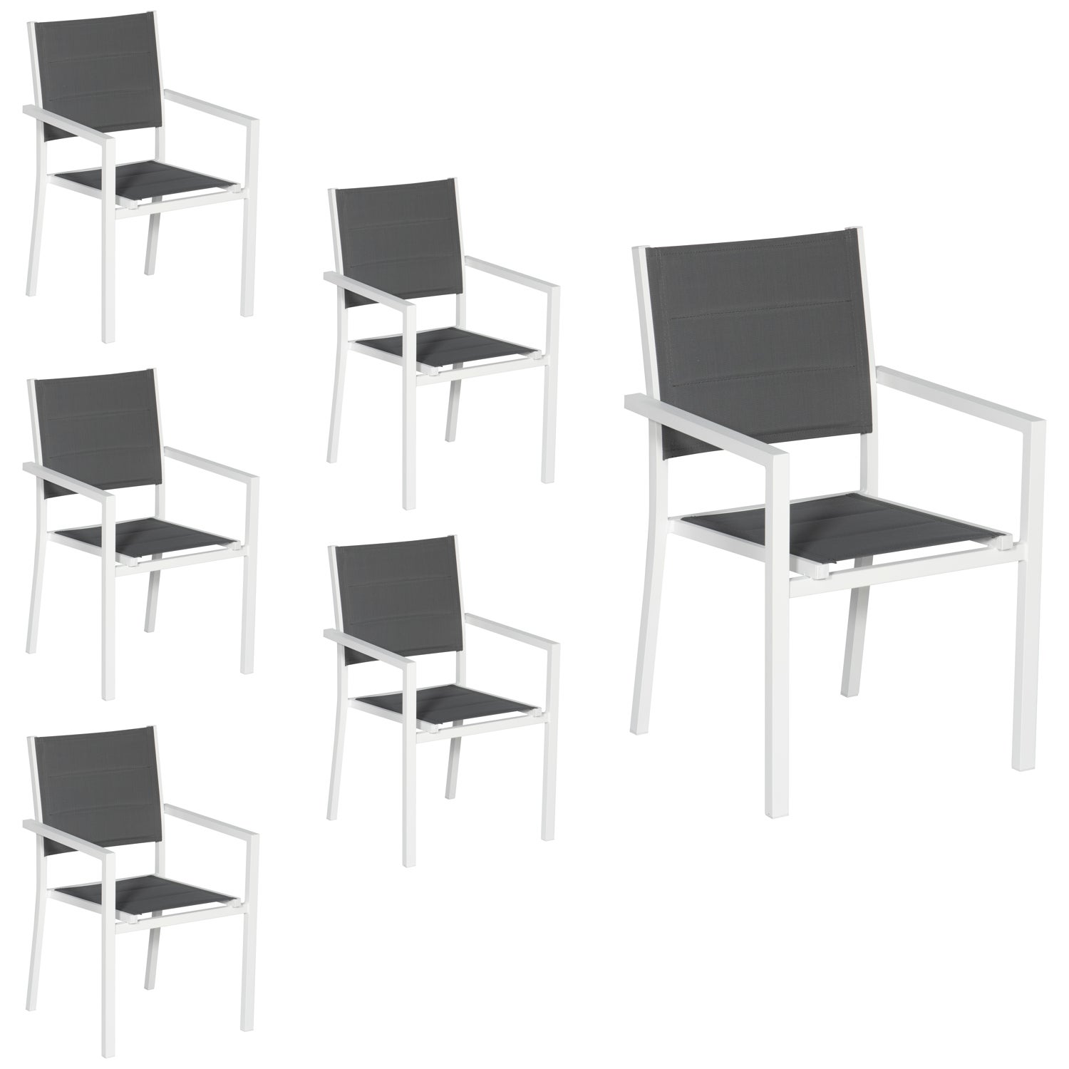 Zestaw 6 białych krzeseł tapicerowanych aluminium - szary textilene