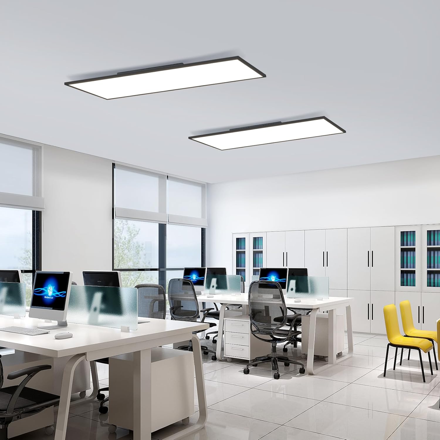 Nettlife Panneau lumineux LED pour plafond, plafonnier plat, panneau rectangulaire , intensité variable, noir, 24 W, 100 x 25 cm, avec télécommande - 7