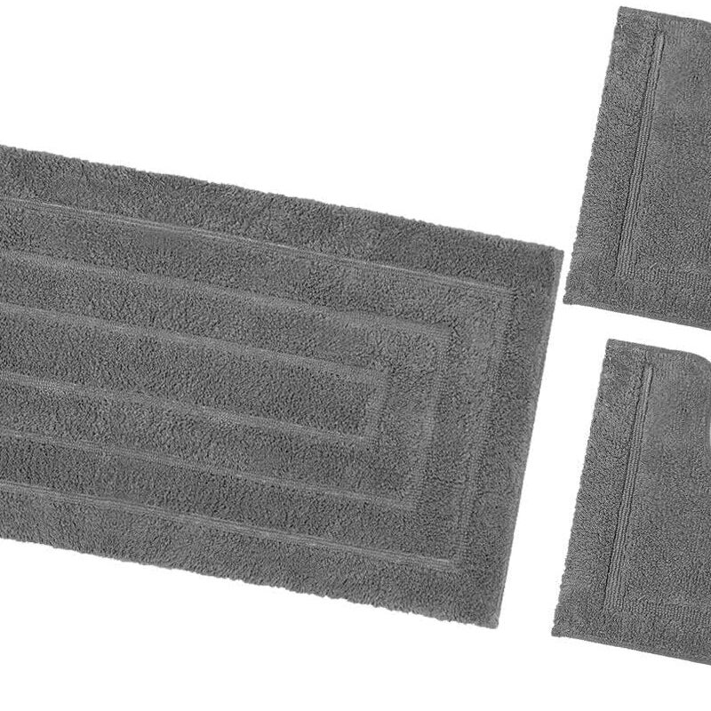 Zestaw 3 Kropki Czystej Bawełny Elegancki Luksusowy Miękki Dywan łazienkowy Lub Nocny Ciemnoszary