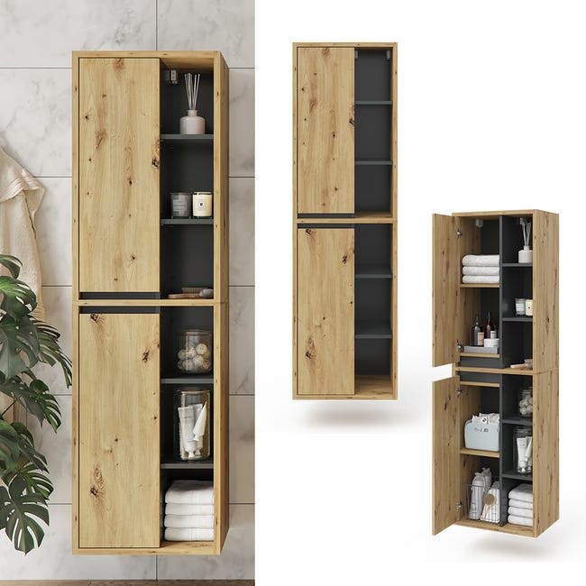 Armadio Da Bagno Viola Antracite 50x170 Cm - Con Ante, Vani A Giorno, Truciolato Melaminico - Foto 11