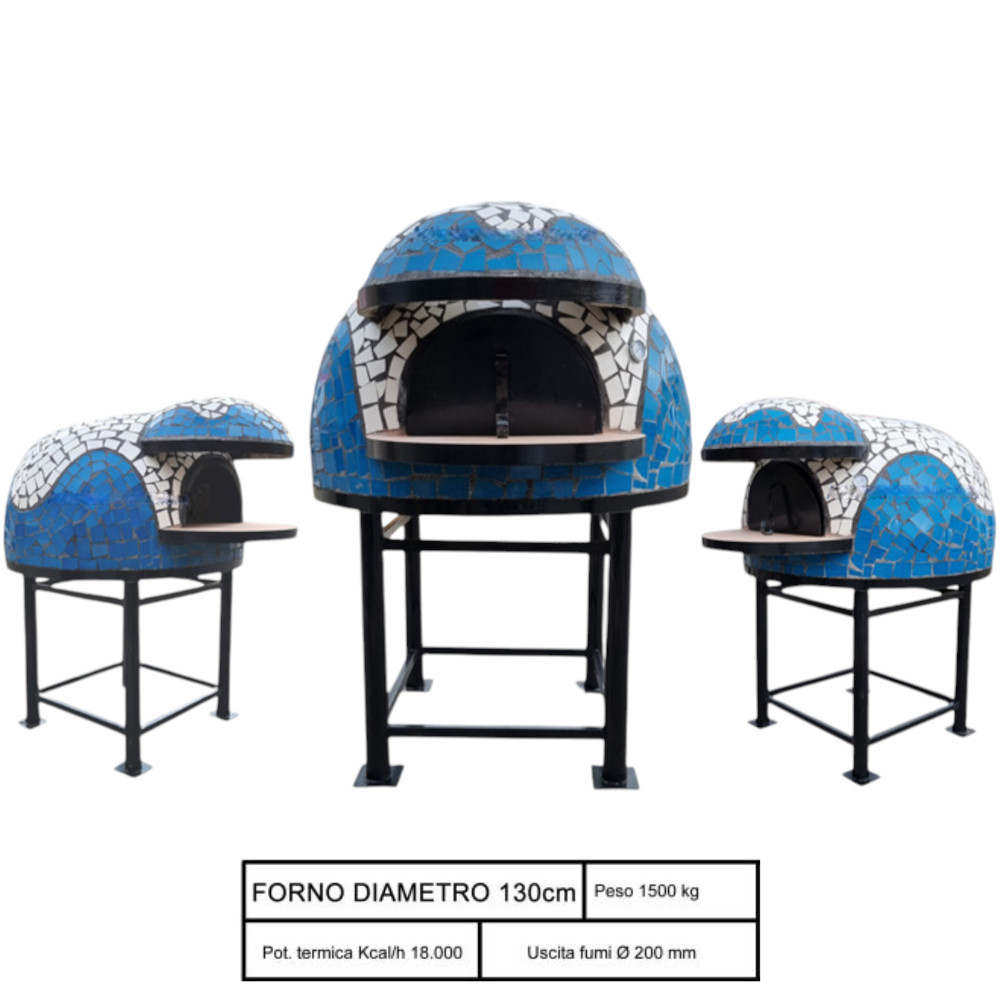 Forno a legna artigianale 130 cm capienza 6/7 pizze wave bianco azzurro con base - 2