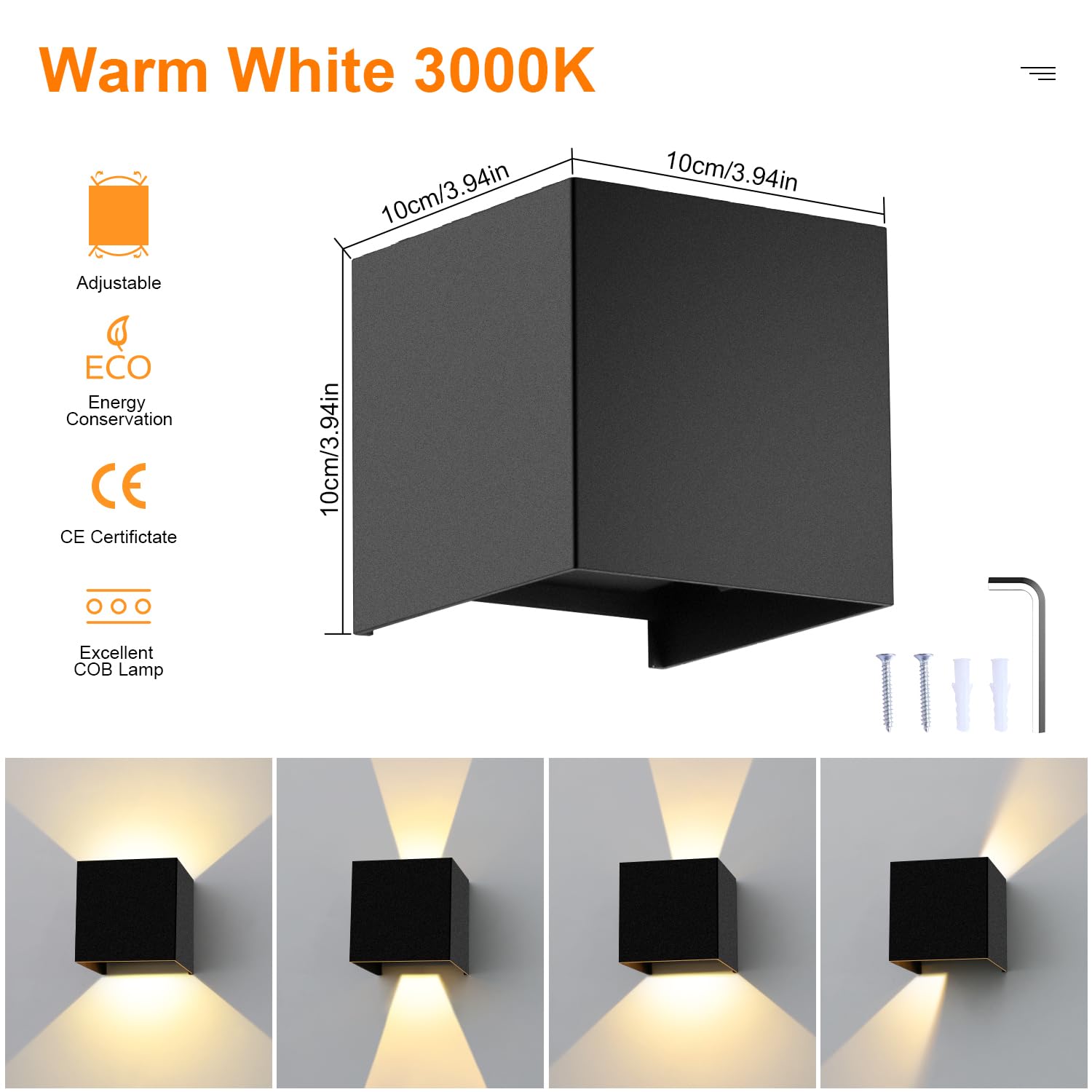 4 Uds luces de pared 12W ángulo de haz ajustable impermeable IP65 iluminación de pared exterior 3000K lámpara de pared - 3