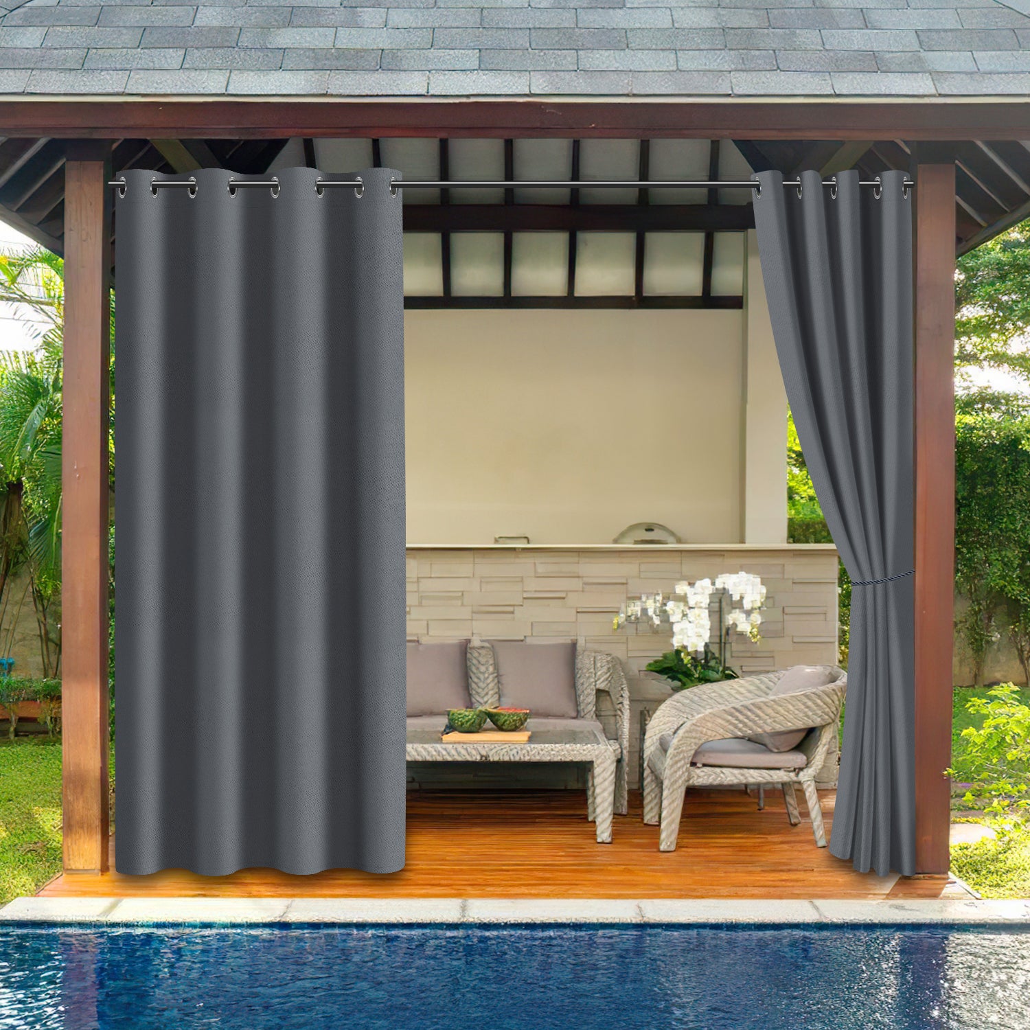 Tenda opaca per esterni e interni con occhielli, giardino patio balcone impermeabile 132 x 274cm Grigio scuro 1 Pannello - 6