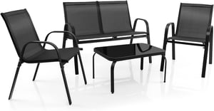 4 Pcs Ensemble de Meubles de Jardin avec 3 Chaises en Textilene, Lot de 4 Salon de Jardin 4 Personnes avec Table Basse,pour Jardin,Terrasse