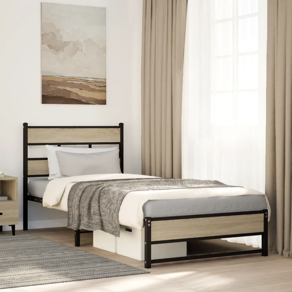Łóżko Metalowe Czarne Rama łóżka Ze Stelażem Łóżko Do Sypialni Pokoju 75x190 cm