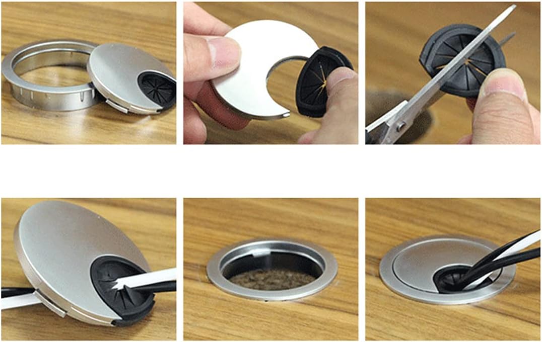 Quatre gaines de 60 mm pour câbles informatiques, avec embouts ronds en bronze pour une gestion optimale des câbles. Couleur bronze. - 5