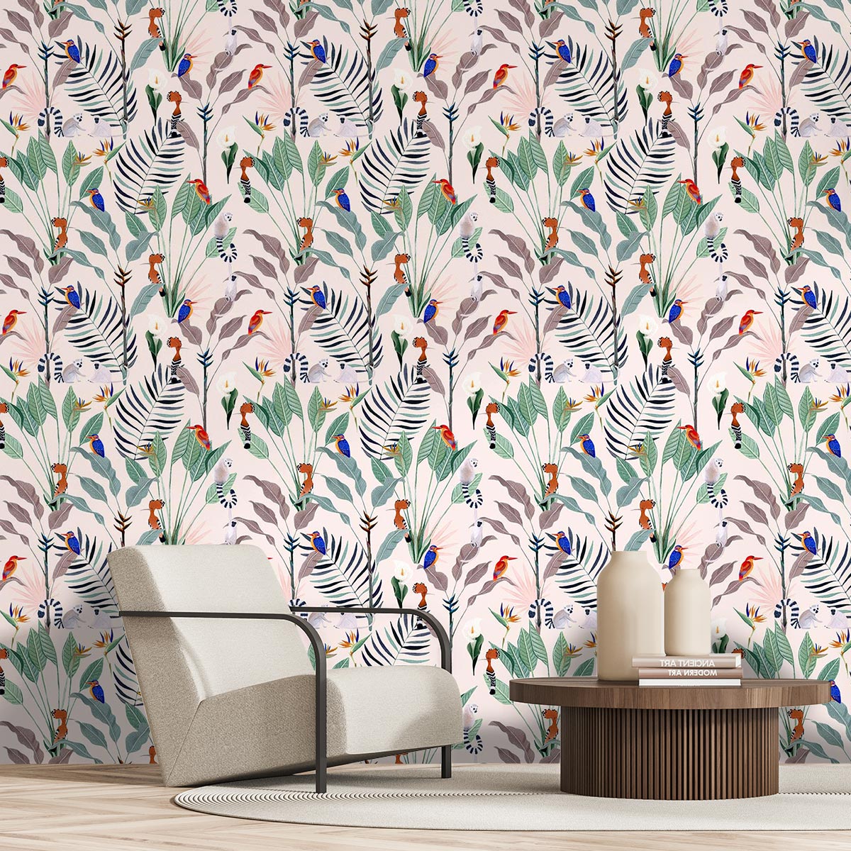 Papier peint oiseaux et lémuriens - 156x270cm | Leroy Merlin
