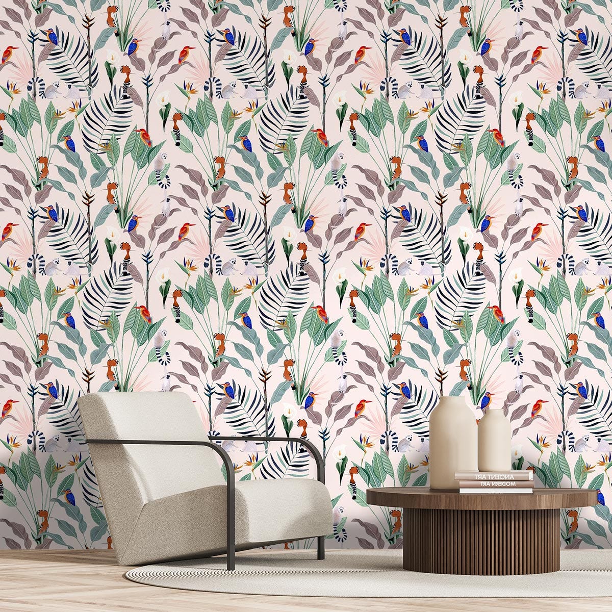 Papier peint oiseaux et lémuriens - 156x270cm | Leroy Merlin