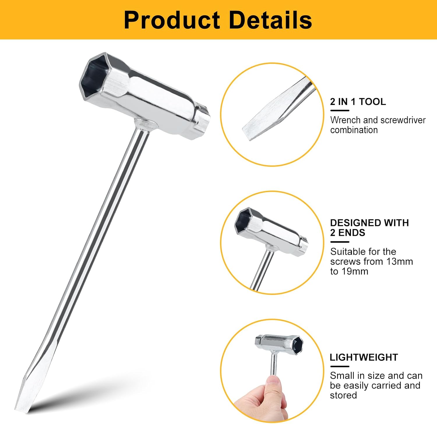 Lot de 3 clés à bougie d'allumage - 13 x 19 mm - En forme de T - Clé à chaîne - Clé combinée - Outil de jardin - 3