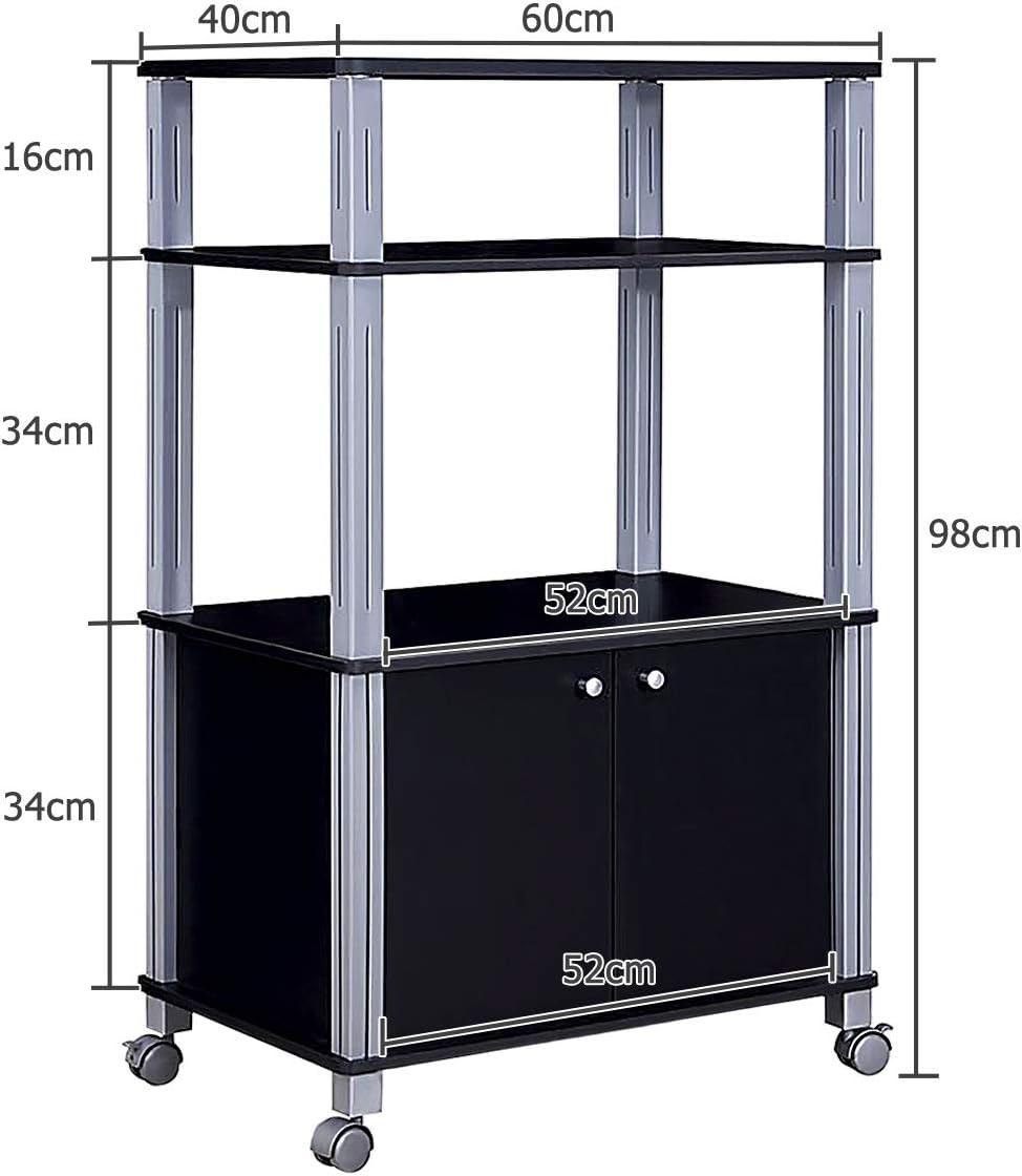 Etagere de Cuisine, Etagere de Micro-Ondes et Four en MDF Robuste, Meuble Rangement a roulettes avec Tiroir et 2 Etageres Ouvertes (Noir) - 6