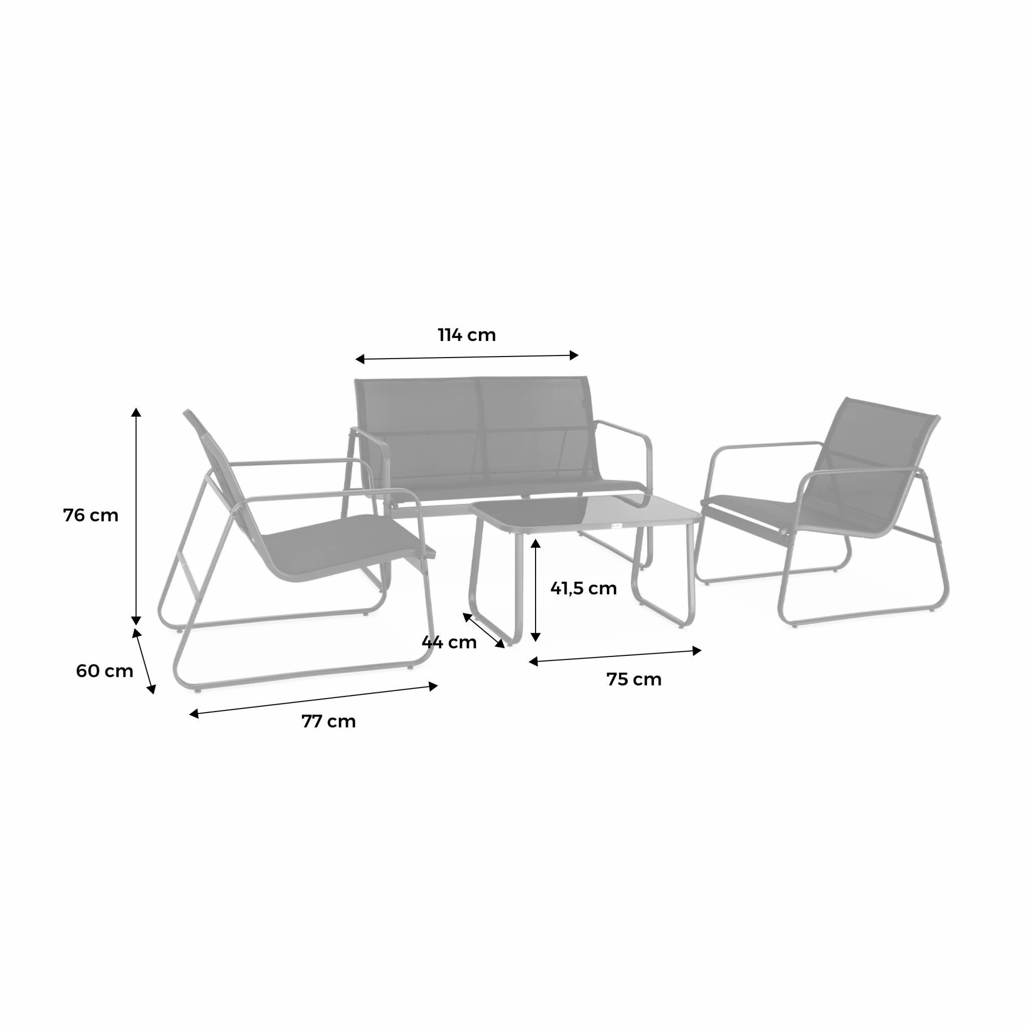 Salon de jardin en Métal Noir 4 personnes - 8