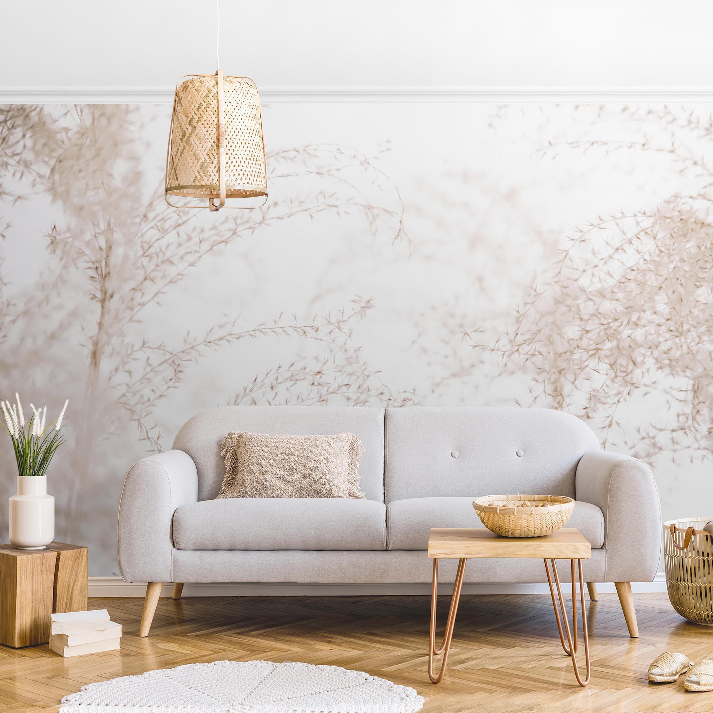 Papel pintado fotomural botánico hierba pampas rústico romántico flores 298 - salón dormitorio cocina pasillo - tnt 288 x 190 cm premium