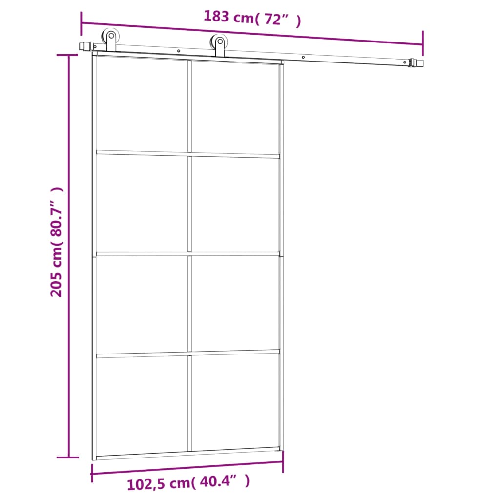 Puerta corredera set herrajes vidrio ESG aluminio 102,5x205 cm vidaXL - 3