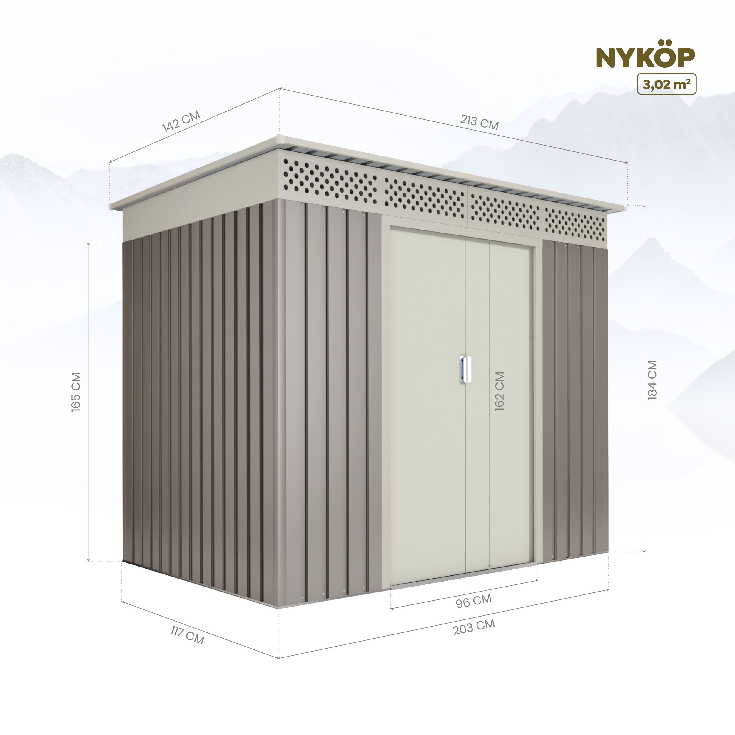 Abri de Jardin en Métal Nykop 3.02m2 - Garantie 10 Ans - 213x142x184cm. Remise Métal - 9