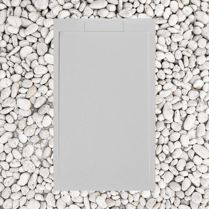 Brodzik Vulcano Line Slim 100x80 cm, perłowo-szary, z żywicy i proszku marmurowego, z boczną kratką, z żywicy marmurowej - Frascio