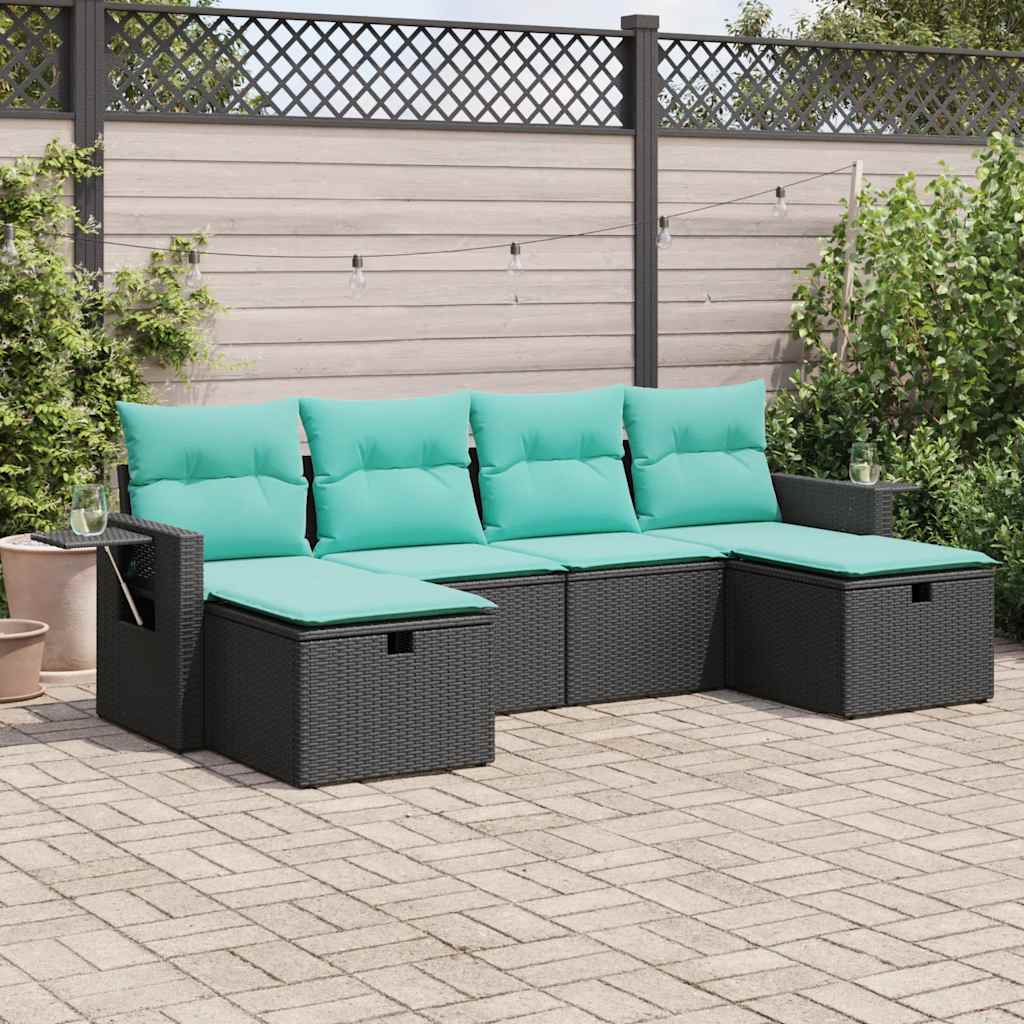 Salon bas de jardin en Rattan synthétique Noir 8 personnes | Leroy Merlin