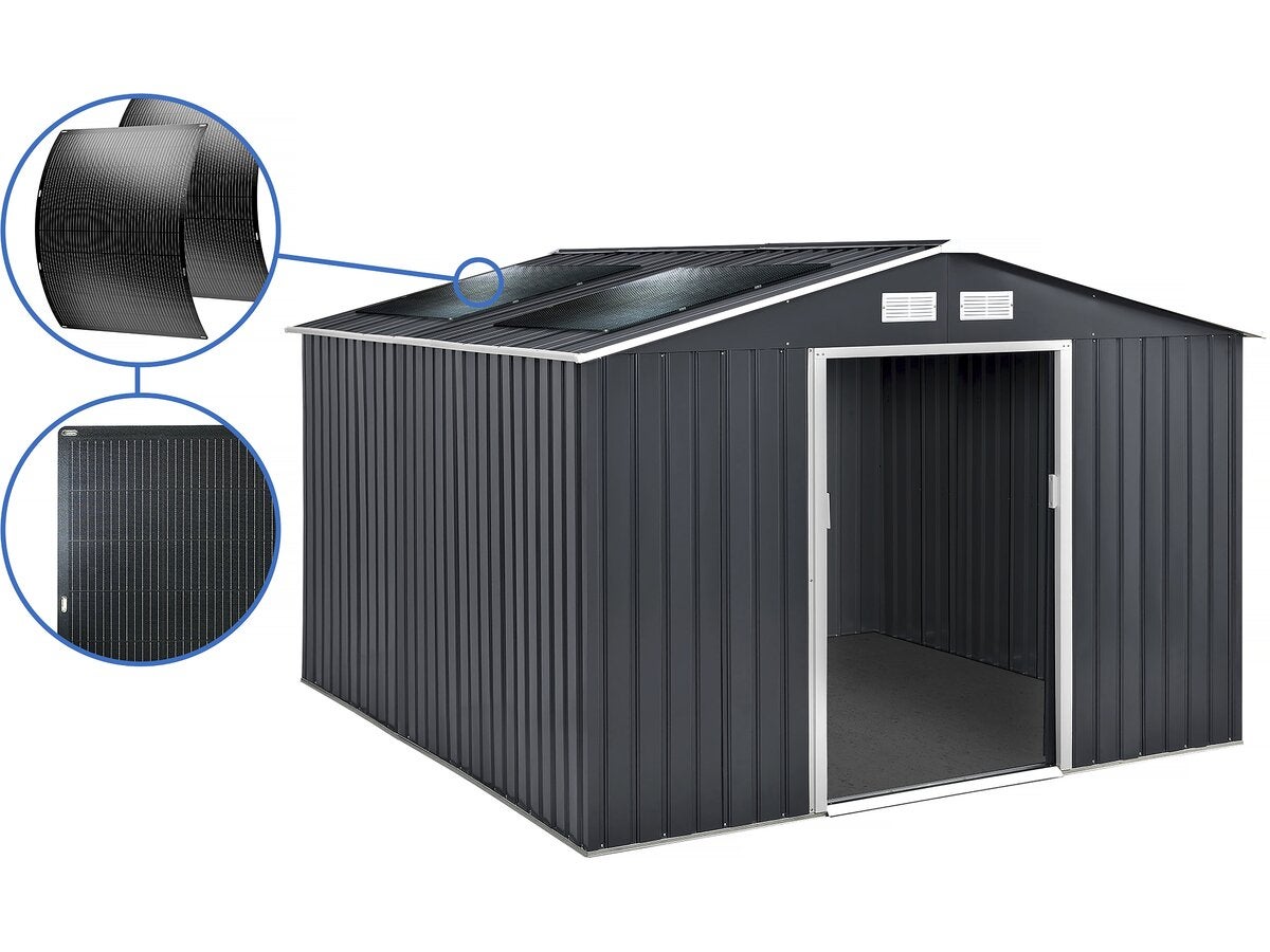 Abri de jardin métal - "Vegas" - 12.98 m² avec panneaux solaires - Gris