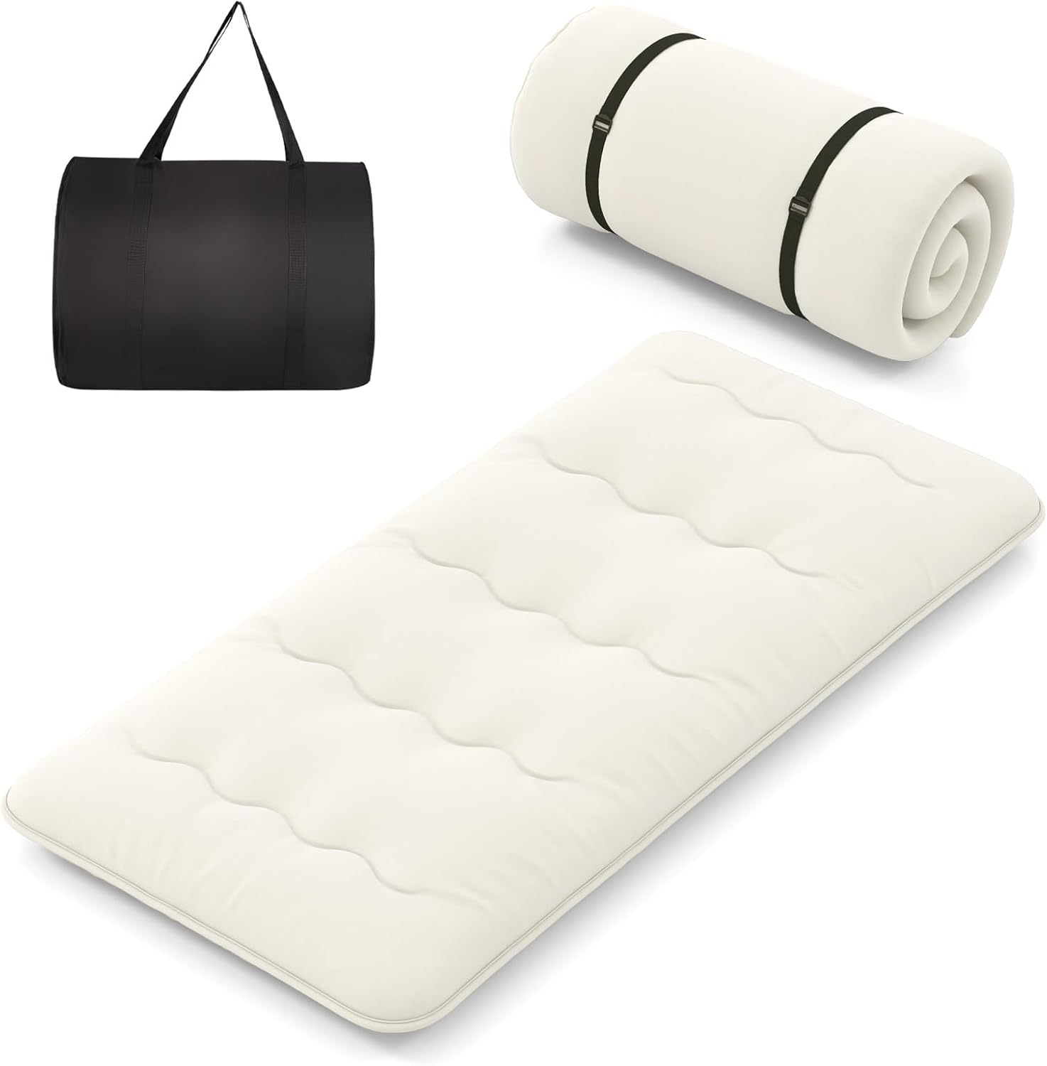 Costway  Colchón De Futón Japonés, 200 X 90 Cm, Tapete De Tatami Con Funda Lavable, Colchón Enrollable, Colchoneta Plegable Con Bolsa De Transporte Beige/Azul/Marrón , Leroy Merlin