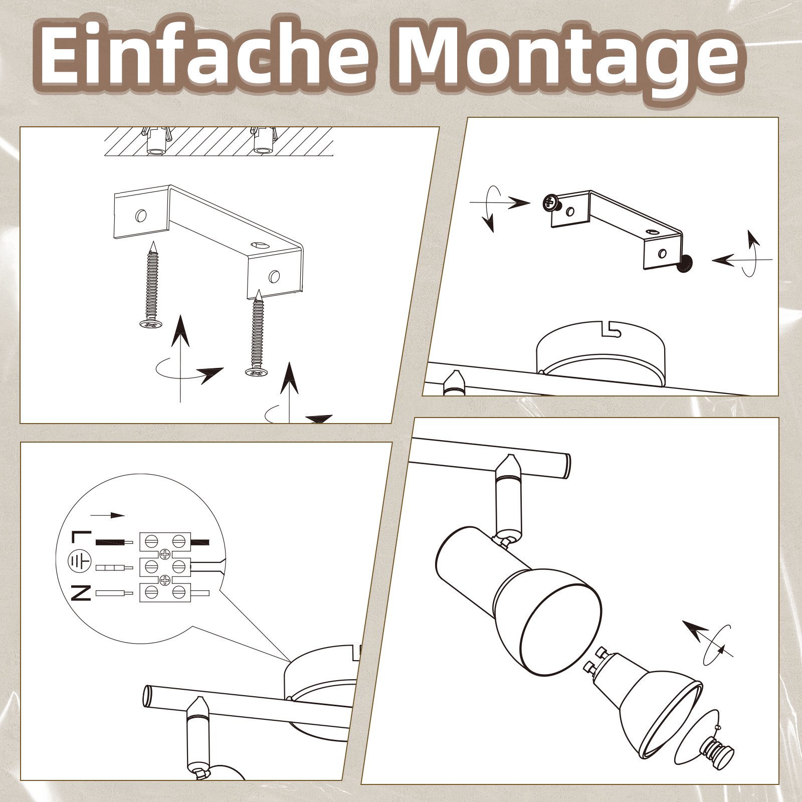 NETTLIFE Reflektorowa sufitowy 6 płomieni Biały GU10 Metalowa lampa sufitowa do sypialni i przedpokoju - 9
