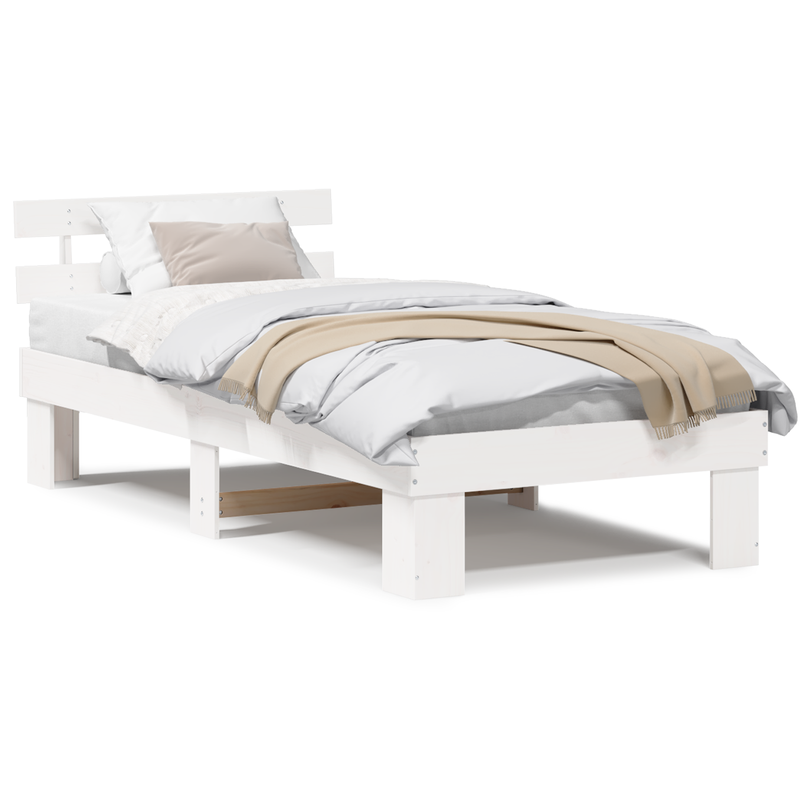Ramka łóżka Z zagłówkiem Biały 90 x 200 cm Lite drewno sosnowe vidaXL
