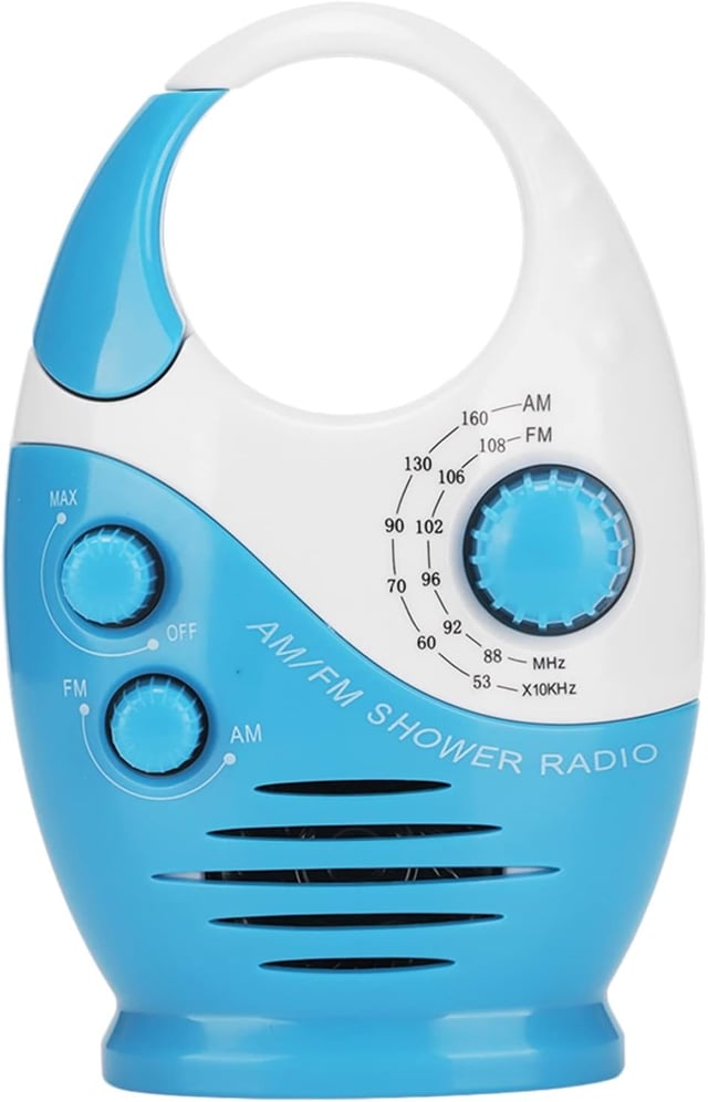 (68x35x135mm)Radio de Douche Étanche, Enceinte Portable AM/FM avec Volume Réglable, Poignée Supérieure Suspendue, Mini Radio a Pile