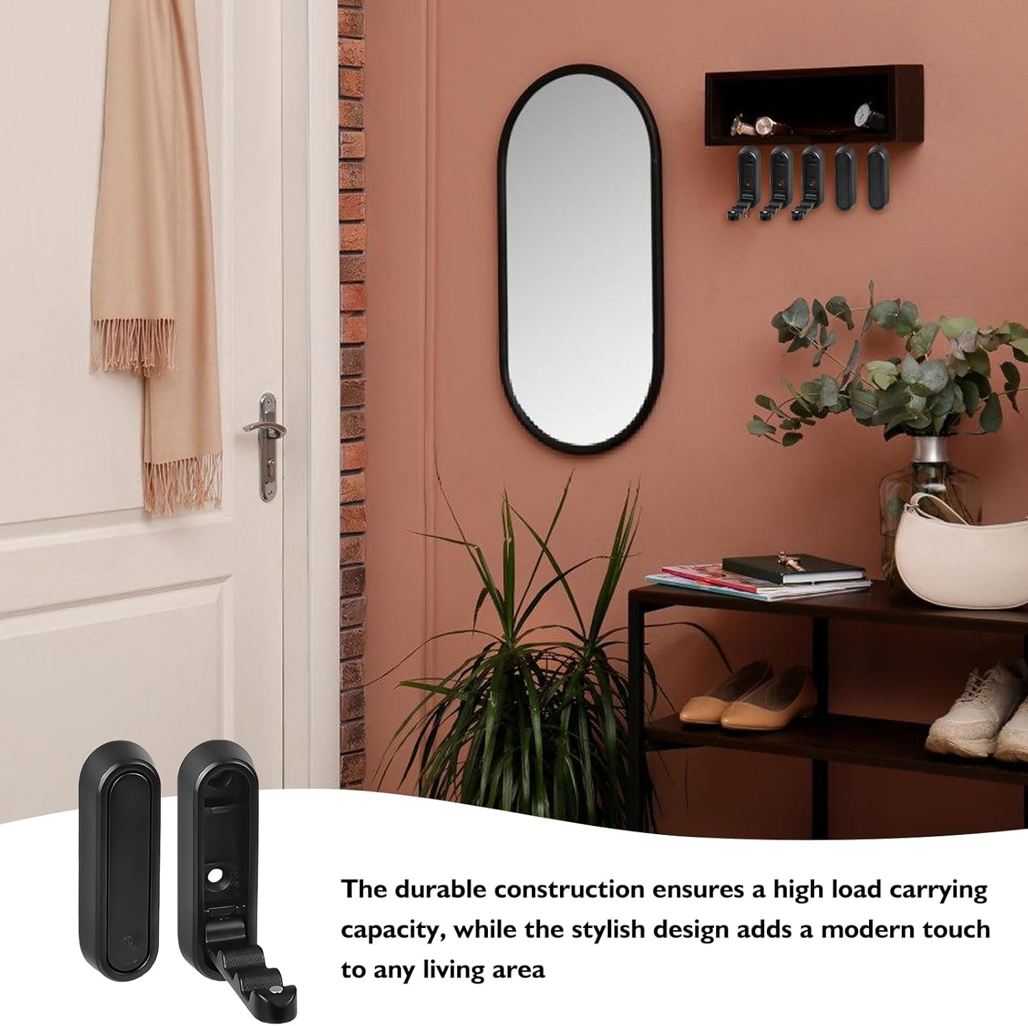 4 Ganci Pieghevoli A Scomparsa In Alluminio Per Parete, Salvaspazio Per Armadio, Bagno E Cucina (Nero) - 2