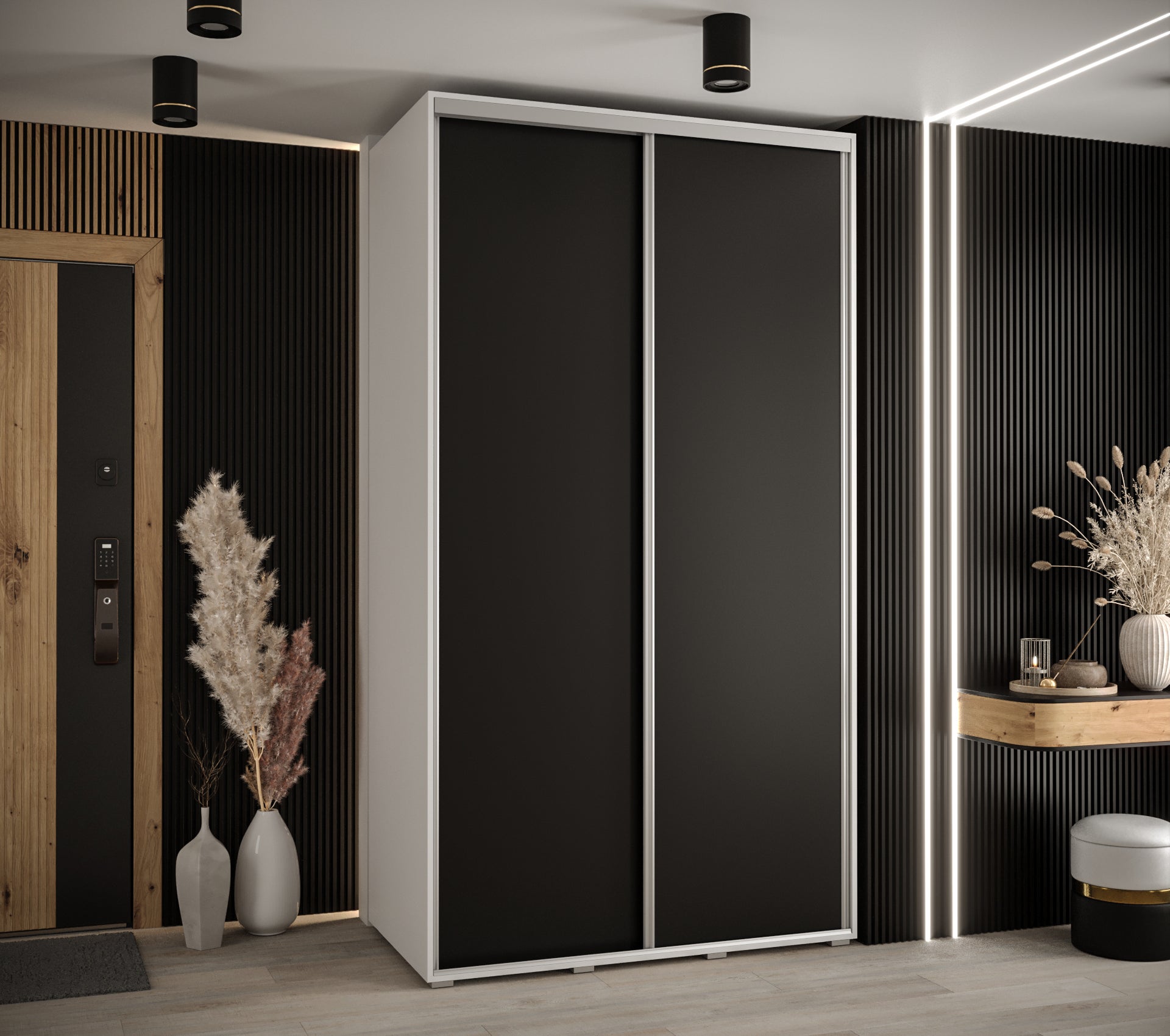 Szafa przesuwna wysoka Davos 1 140 x 60 x 235,2 cm biały + czarny + u. srebrny - Abiks Meble - 2