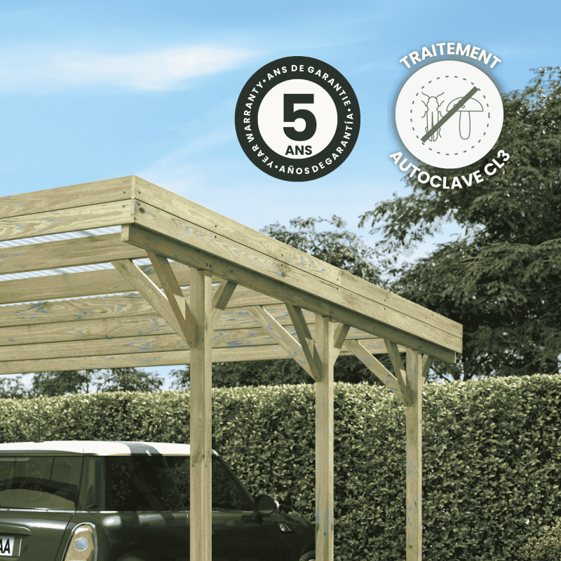 CARPORT BOIS 2 VOITURES 30,9M² 6 POTEAUX 9X9 - 3