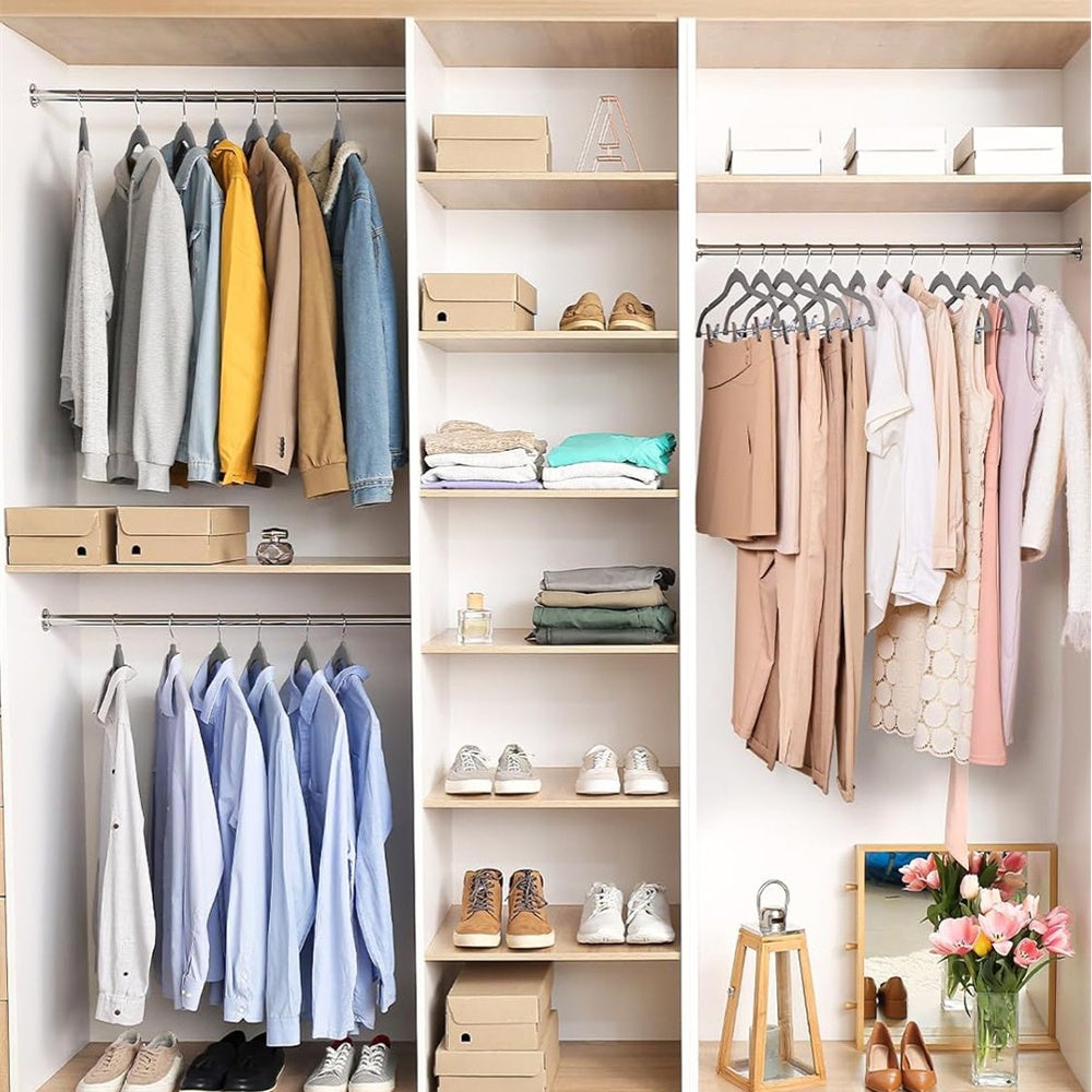 Confezione da 10 grucce in velluto grigio per cappotti, pantaloni e abiti; robuste grucce in feltro antiscivolo, reggono fino a 2,3 kg - 7