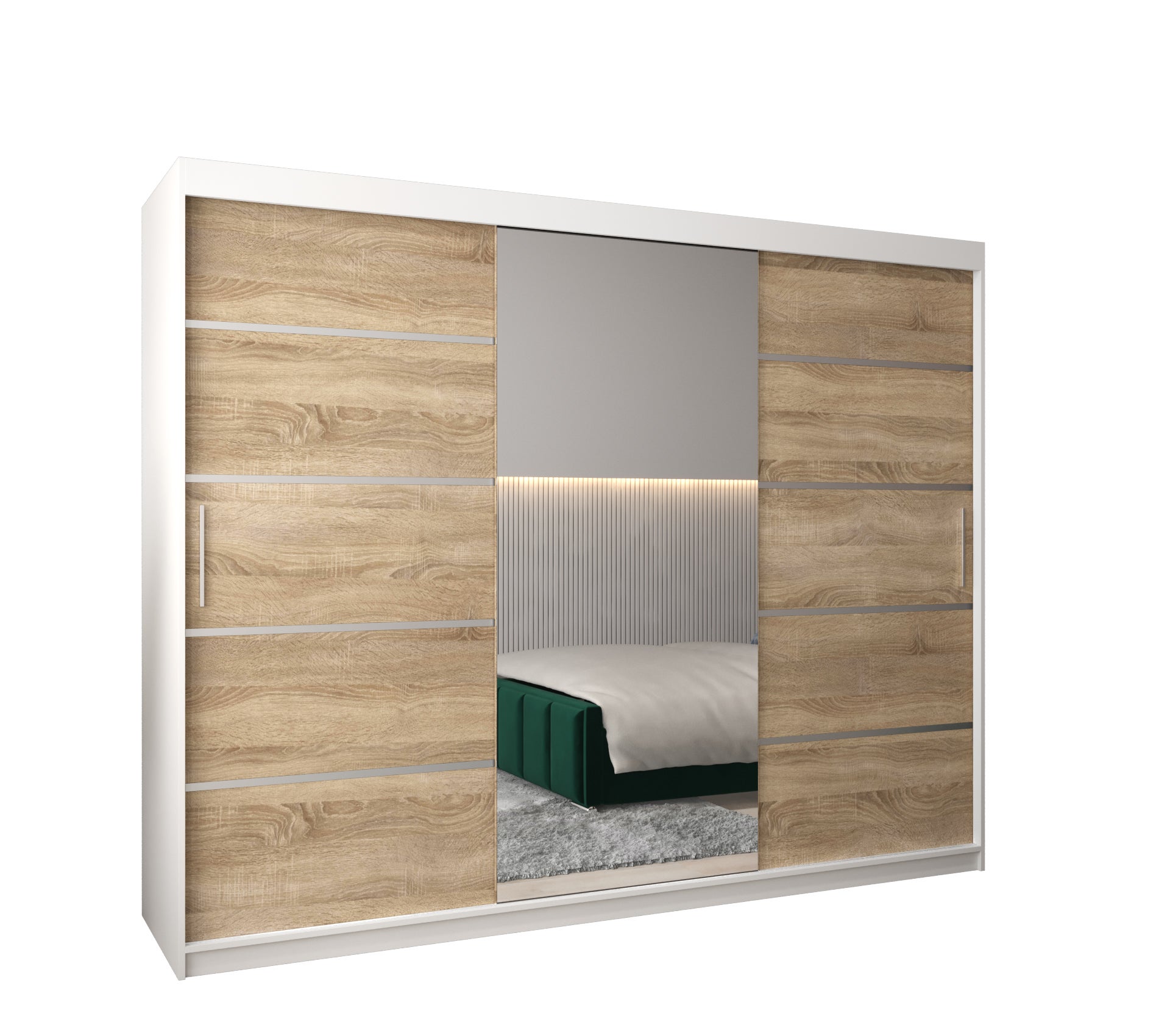 Szafa przesuwna garderoba Verona 2 250 x 62 x 200 cm Biały + Sonoma - Abiks Meble