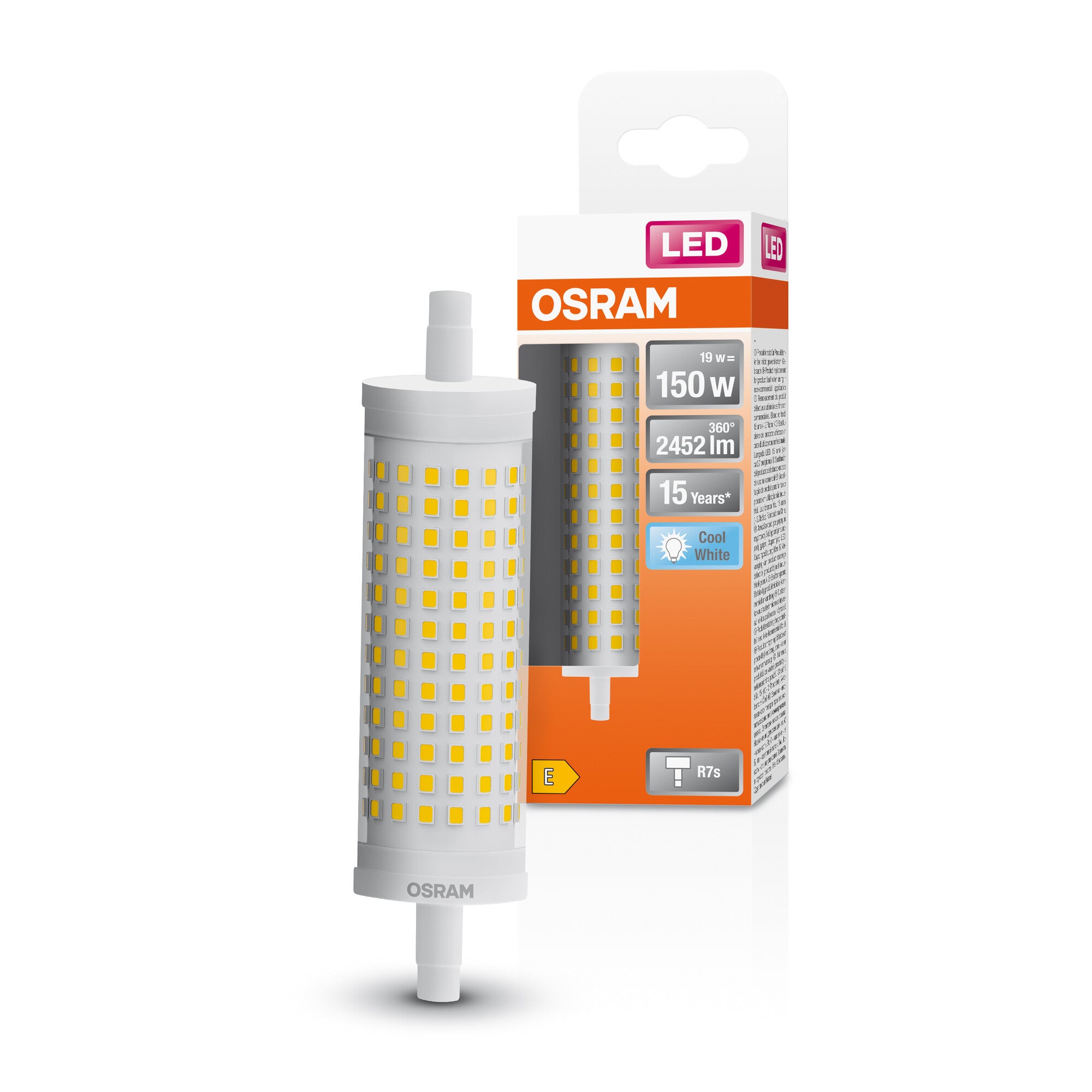 OSRAM LED Line avec culot R7s Retrofit, 19 W / 2452 lm, lumière blanche froide et claire de 4000 K, non dimmable. IP20, verre sans plomb, diamètre 28 - 4