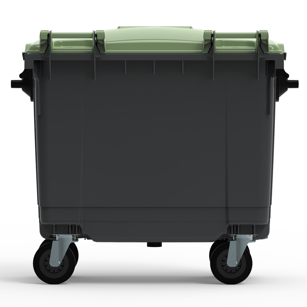 ESE France Conteneur Poubelle à déchets 4 roues - 660L - Robuste et Professionnel - 100% Recyclé - Gris avec Couvercle Vert - Fabriqué en France - 2