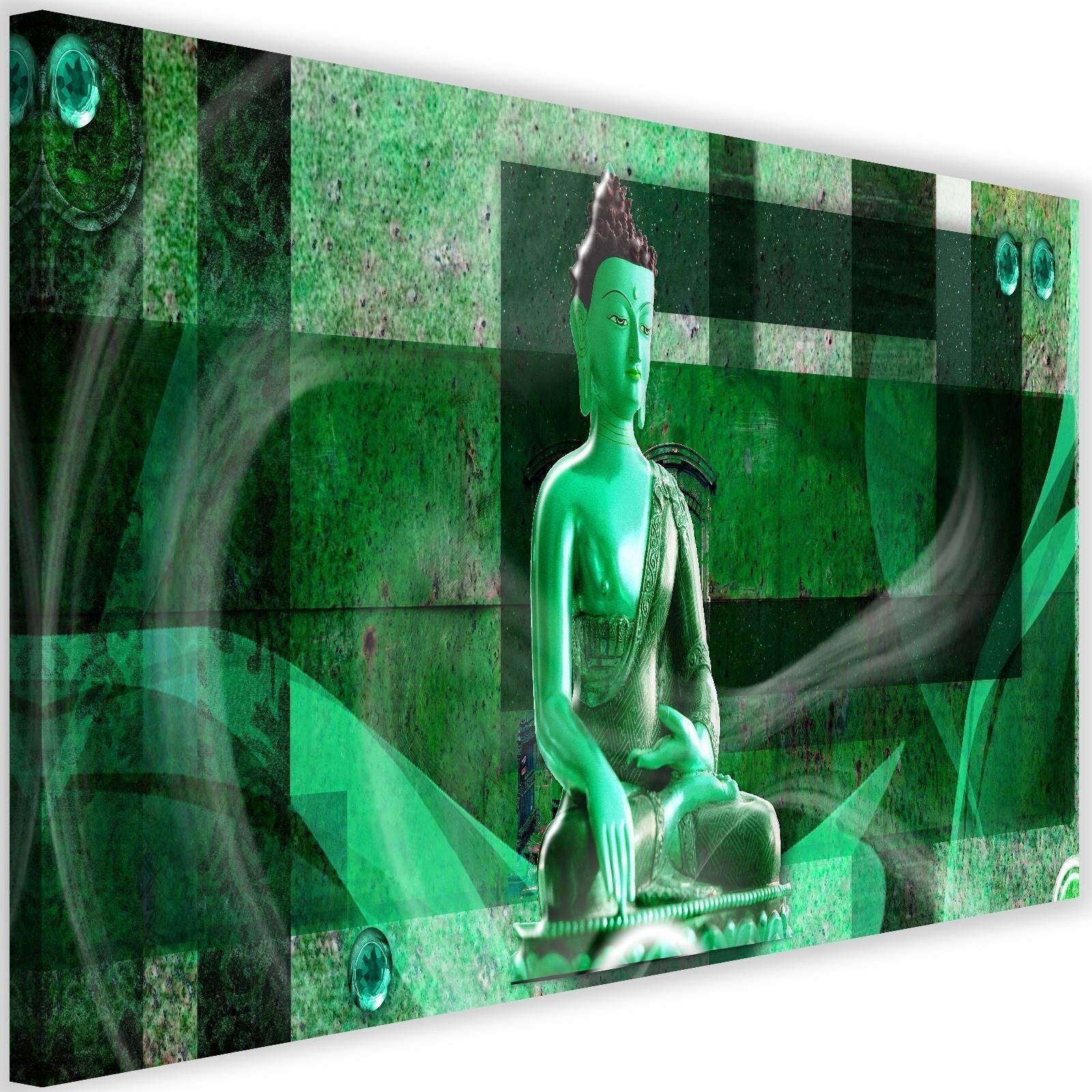 Obraz na płótnie, Budda na geometrycznym tle - zielony 120x80