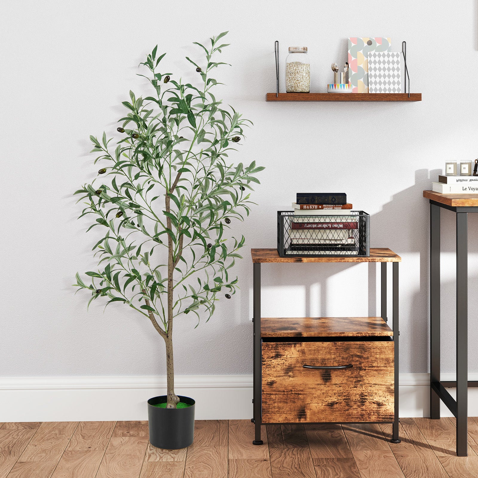 Arbre Artificiel d'olive de 130 cm en Pot, Fausses Plantes avec Fruits Réalistes Plantes Vertes, Décorations Plantes Modernes pour Maison Bureau - 2