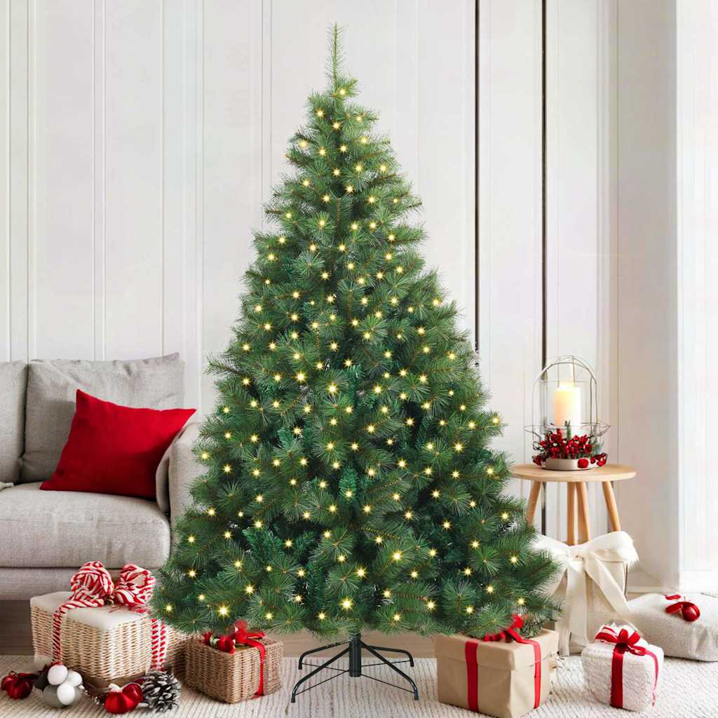 Sztuczna choinka z 300 diodami LED Zielony 180 cm PE i PVC