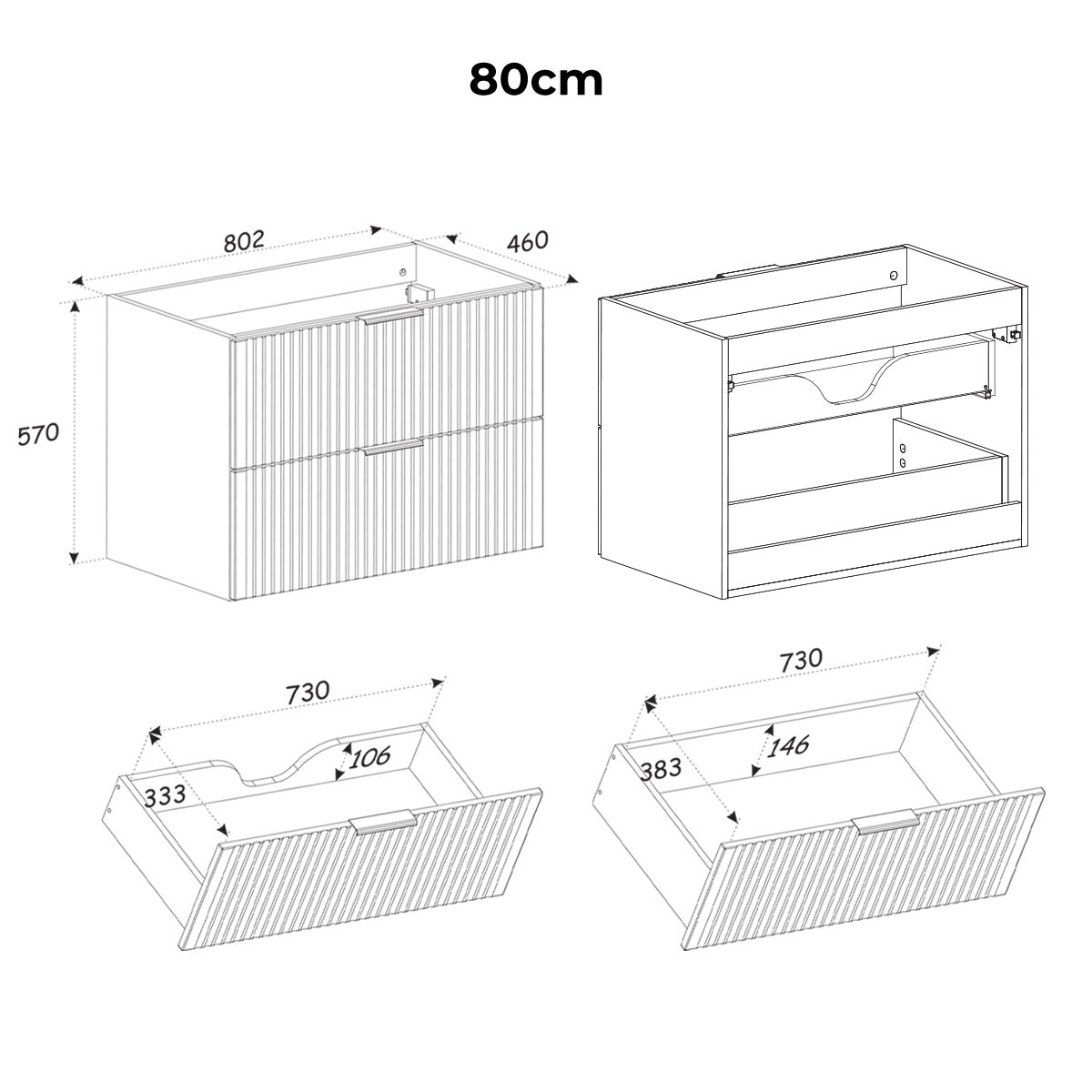Ensemble meuble simple vasque encastrée 80cm et colonne Gaia Bois et Noir - 8