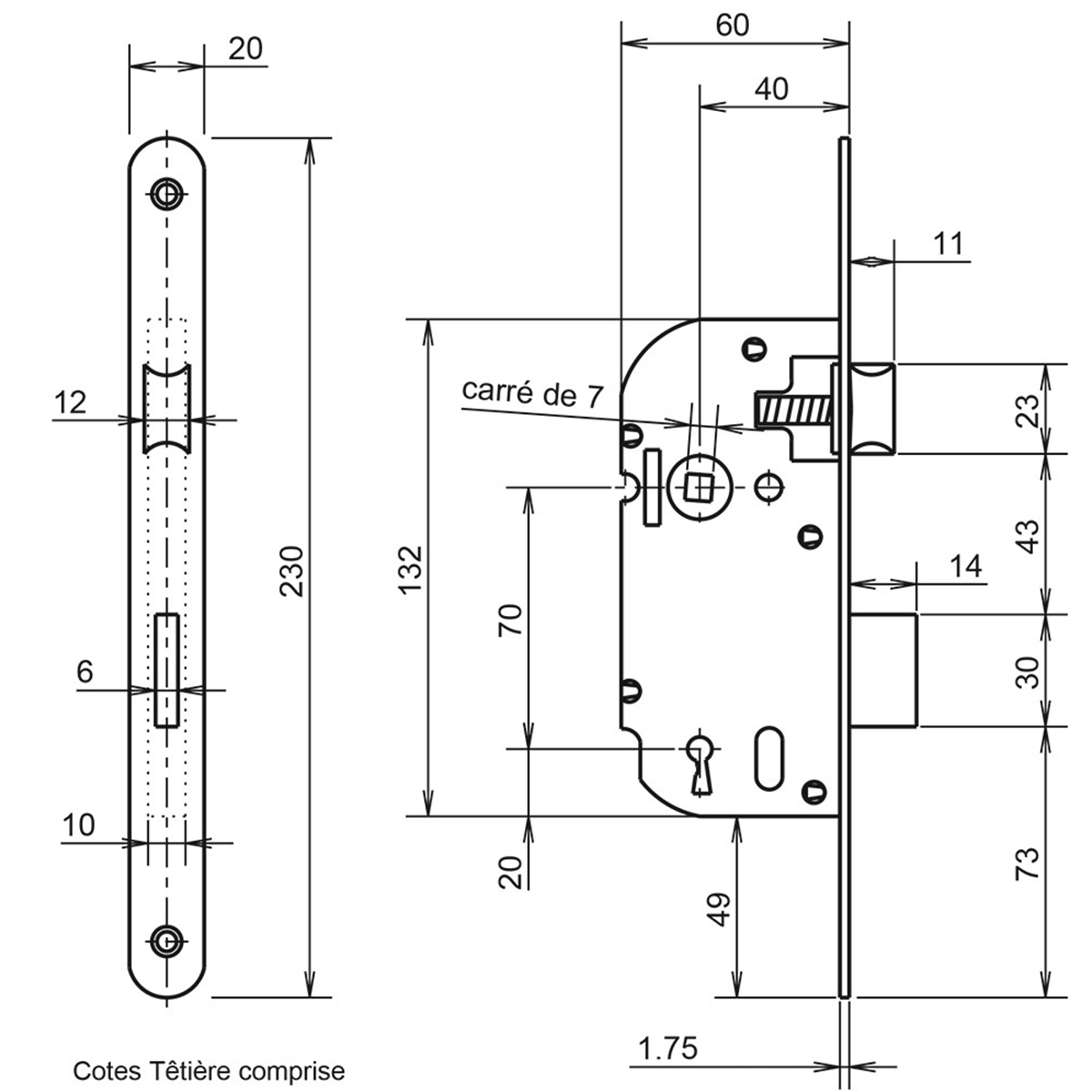 METALUX série 260 - Serrure à encastrer Réversible gâche et clés pour porte Porte de chambre Toilettes Bureau salle de bain - 2