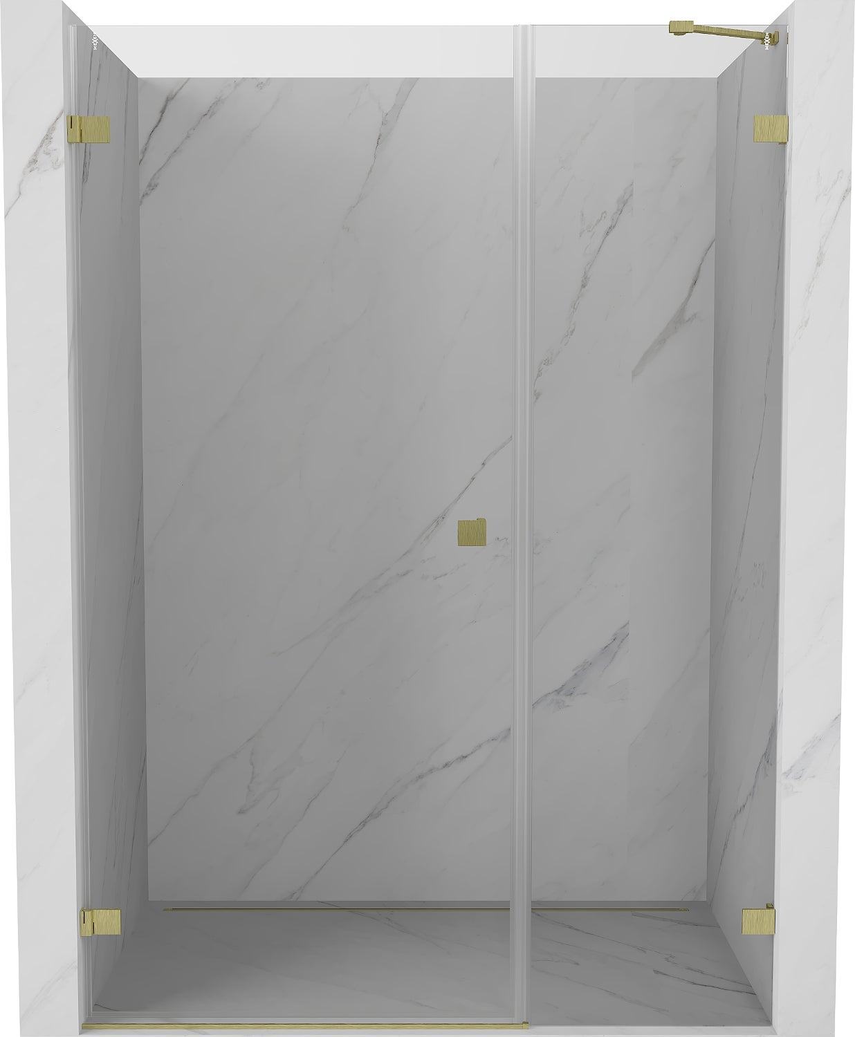 Mexen Lunar-B drzwi prysznicowe uchylne lewe 140 cm, transparent, złote szczotkowane - 832S-140-050-55-00-L