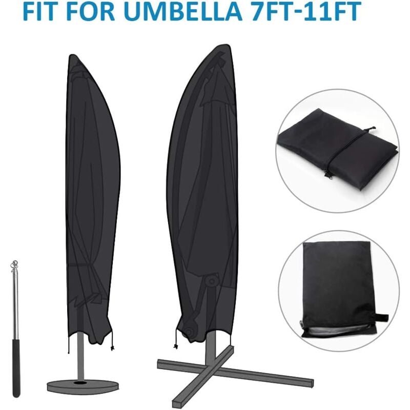 Housse de Protection pour Parasol Déporté Grande 3 x 4m avec Tige Télescopique Couverture pour Parasol de Jardin Imperméable Anti-UV - 7