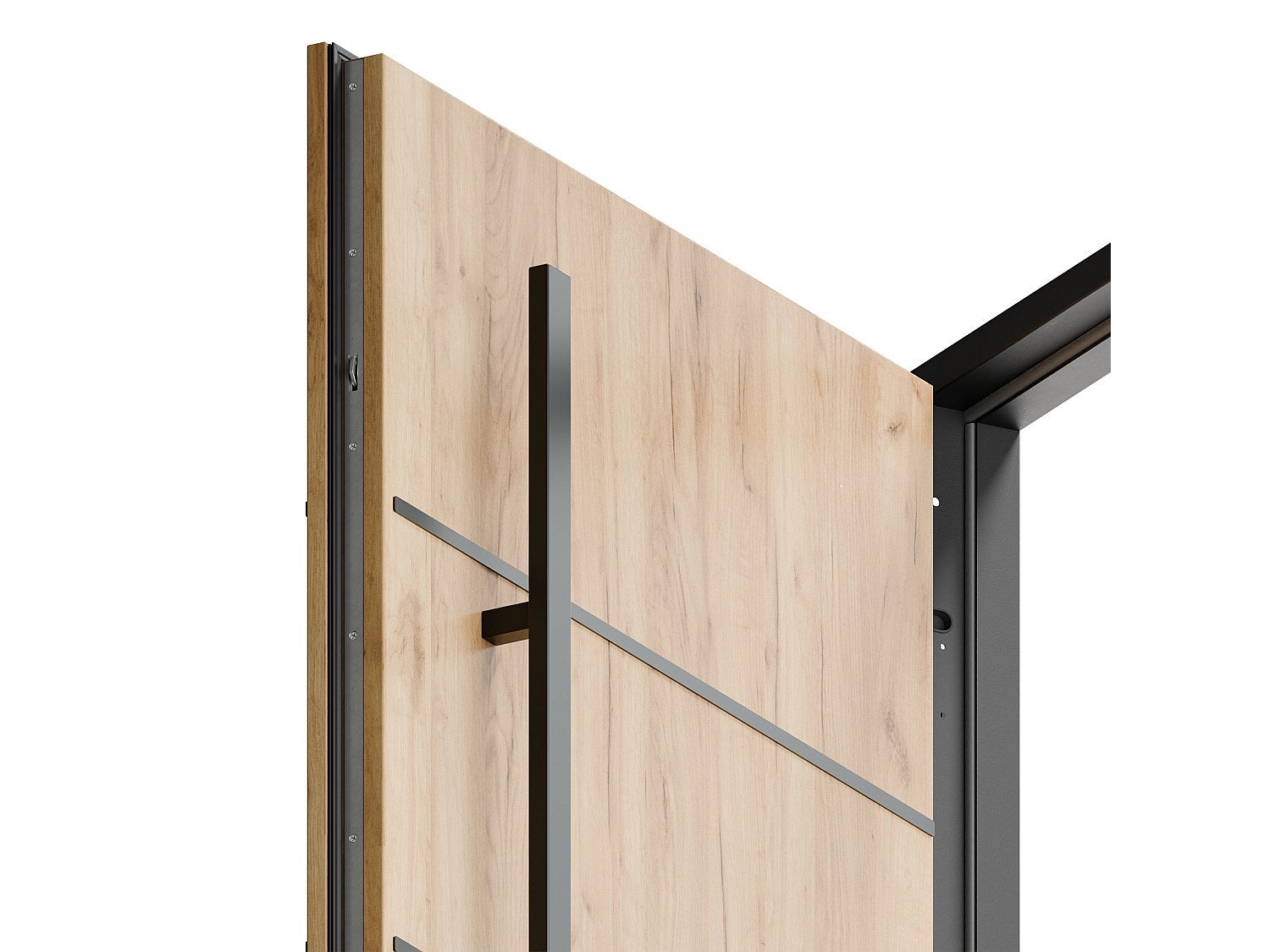 Porta d'ingresso in acciaio massiccio e inox H207 x L100 cm effetto rovere - apertura a destra - LUSADA - 5