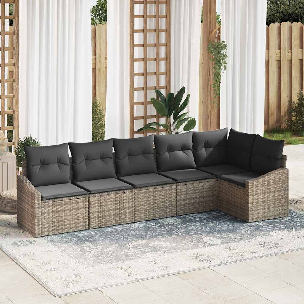 Zestaw Sof z poduszką 6 pcs Szary polirattan vidaXL