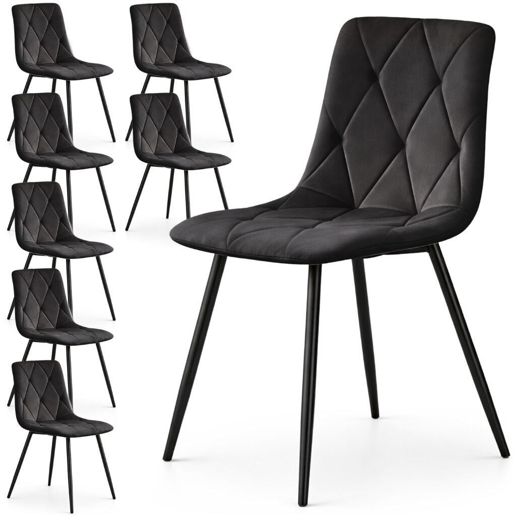8x Welurowe krzesło tapicerowane pikowane Czarne MILO Czarne nogi
