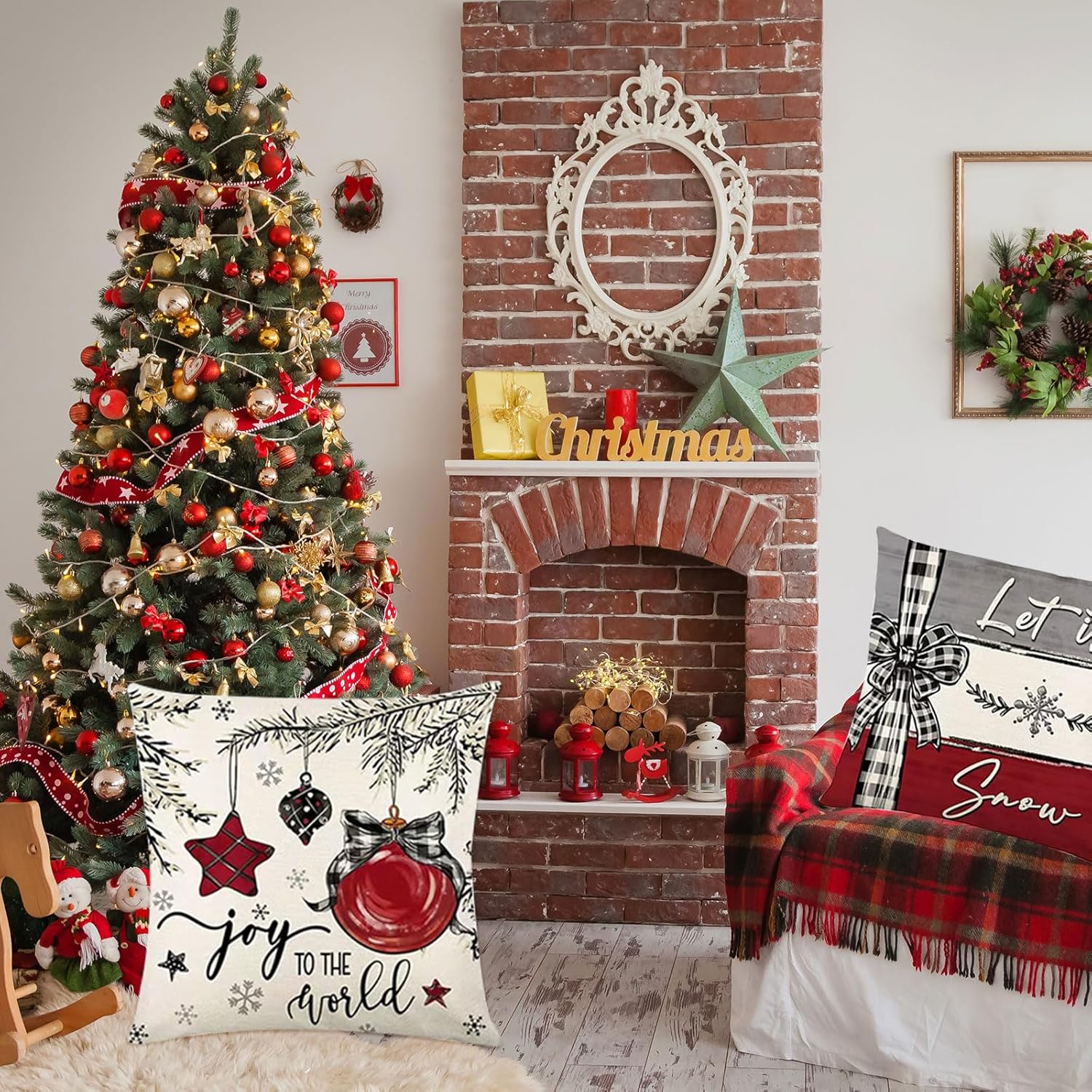 Lot De 2 Housses De Coussin Noël 45x45 Cm - Motifs Rennes Et Sapins En Lin - Lavable En Machine, Fermeture Invisible