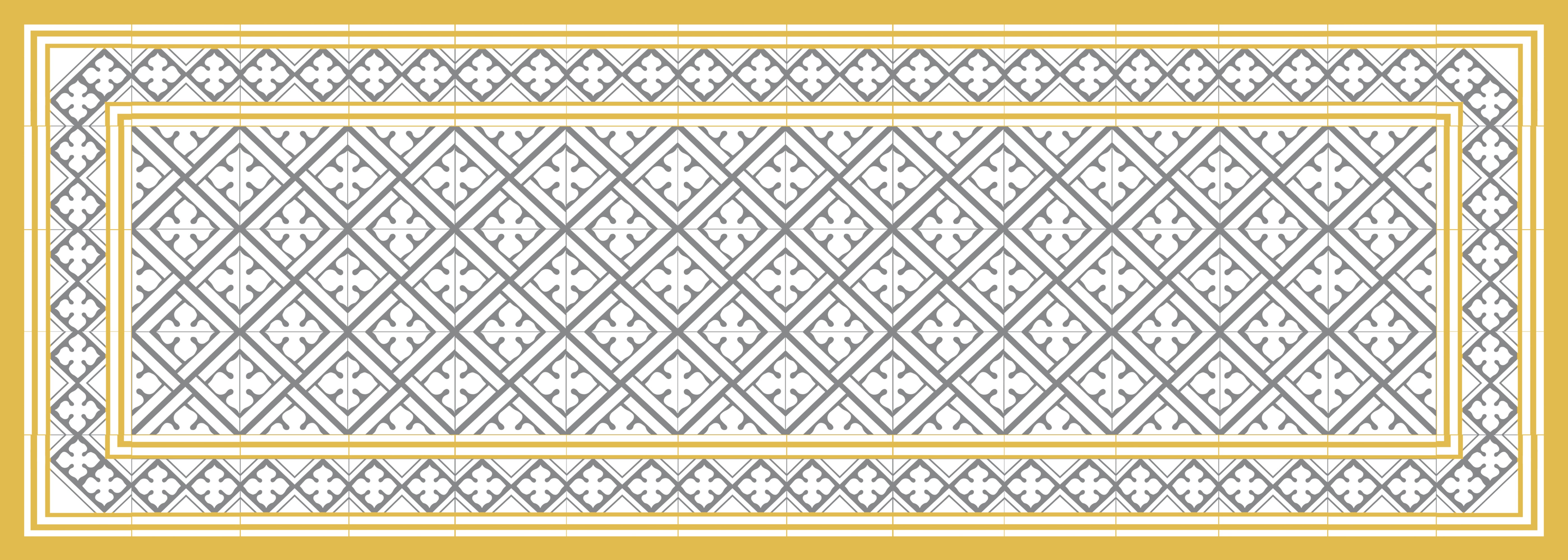 Dywan winylowy Palace mustard and grey 50x140 - antypoślizgowy PVC, winylowy do kuchni lub salonu, zmywalny, styl hydrauliczny