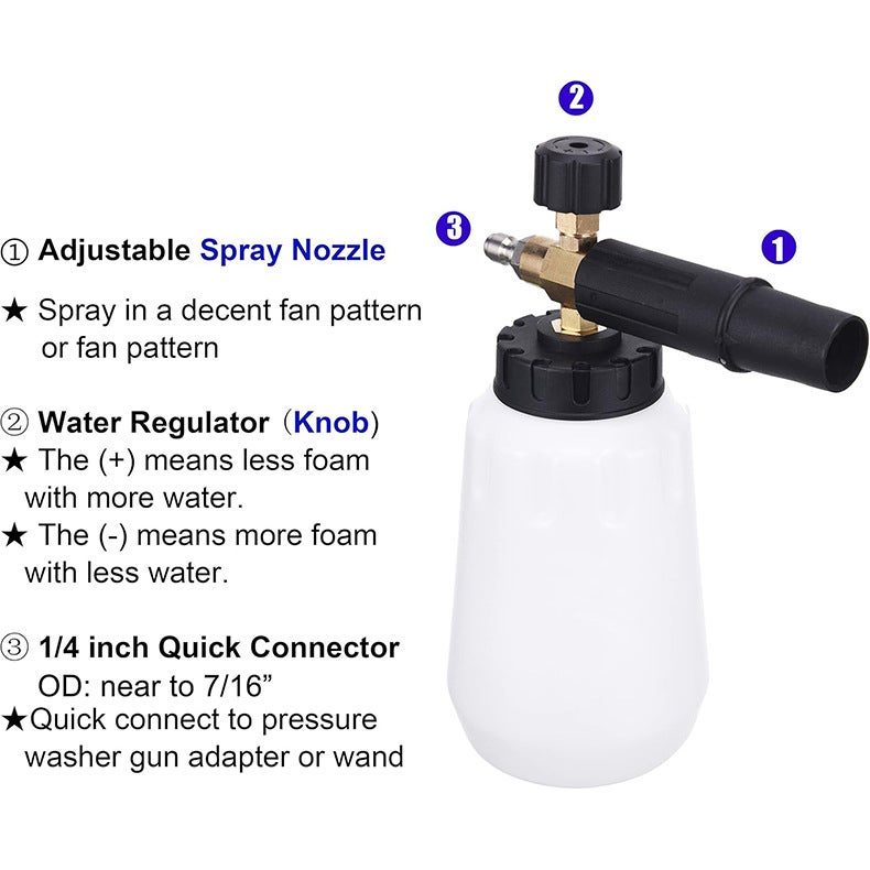 Accessoires pour nettoyeur haute pression, canon à mousse et buses, avec 5 buses, raccords rapides 1/4 pouce - 4