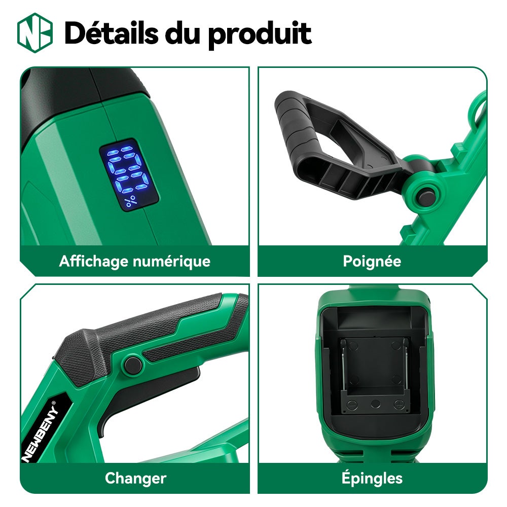 NewBeny Coupe-bordure à batterie ,21V,L27 cm,Manche télescopique 130 cm,2 batterie 4.0Ah - 4