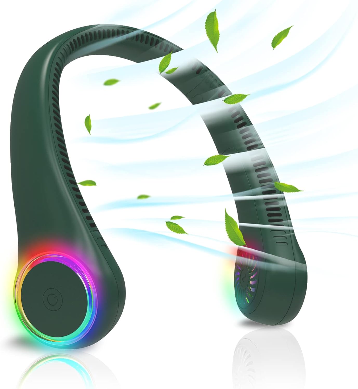 Wentylator na szyję, wentylator przenośny, wentylator bezłopatkowy, wyposażony w baterię 4000 mAh, trzy prędkości wentylacji, zielony.