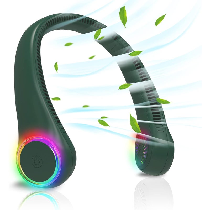 Wentylator na szyję, wentylator przenośny, wentylator bezłopatkowy, wyposażony w baterię 4000 mAh, trzy prędkości wentylacji, zielony.